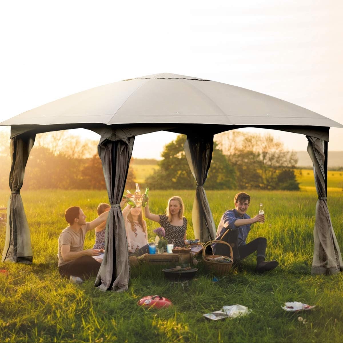 Tangkula 11.5 x 11.5 Feet Large Outdoor Gazebo, Fully Enclosed Canopy Gazebo with Netting, Patio Gazebo Shelter w/ 133 Square Feet of Shade for Patio Lawn Garden Beach Picnic
