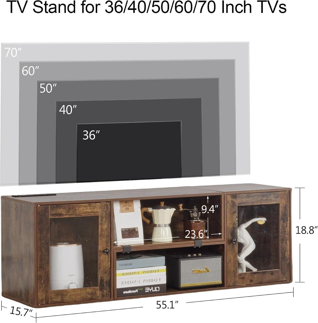 VECELO LED TV Stand for Televisions up to 70 Inchs Modern Entertainment Center with Storage, Media Console with 23 Flashing Options and 4 Customizable Modes for Living Room, Bedroom, Brown
