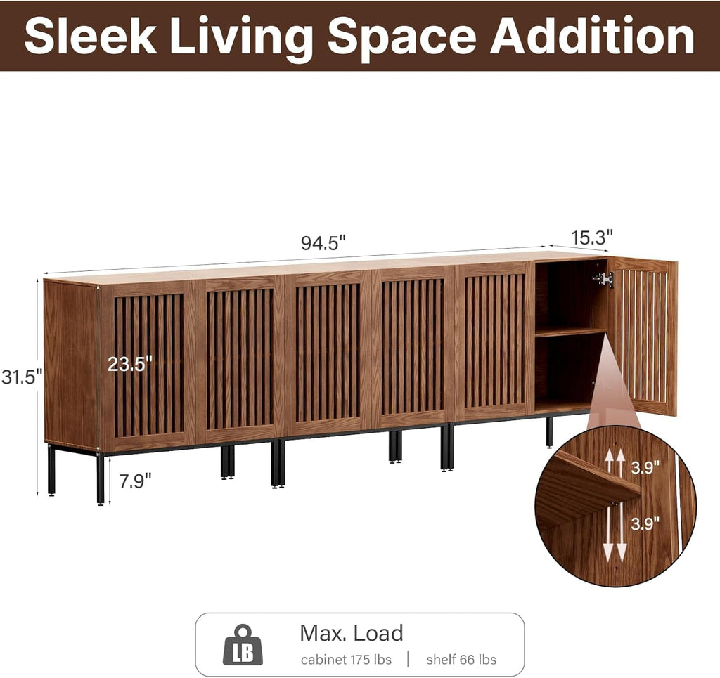 BVIUNTWO Farmhouse TV Stand for TVs up to 95 Inch, 3-in-1 Entertainment Center with Storage Cabinets and Metal Base, Large Media Console for Living Room, Home Theater, Brown