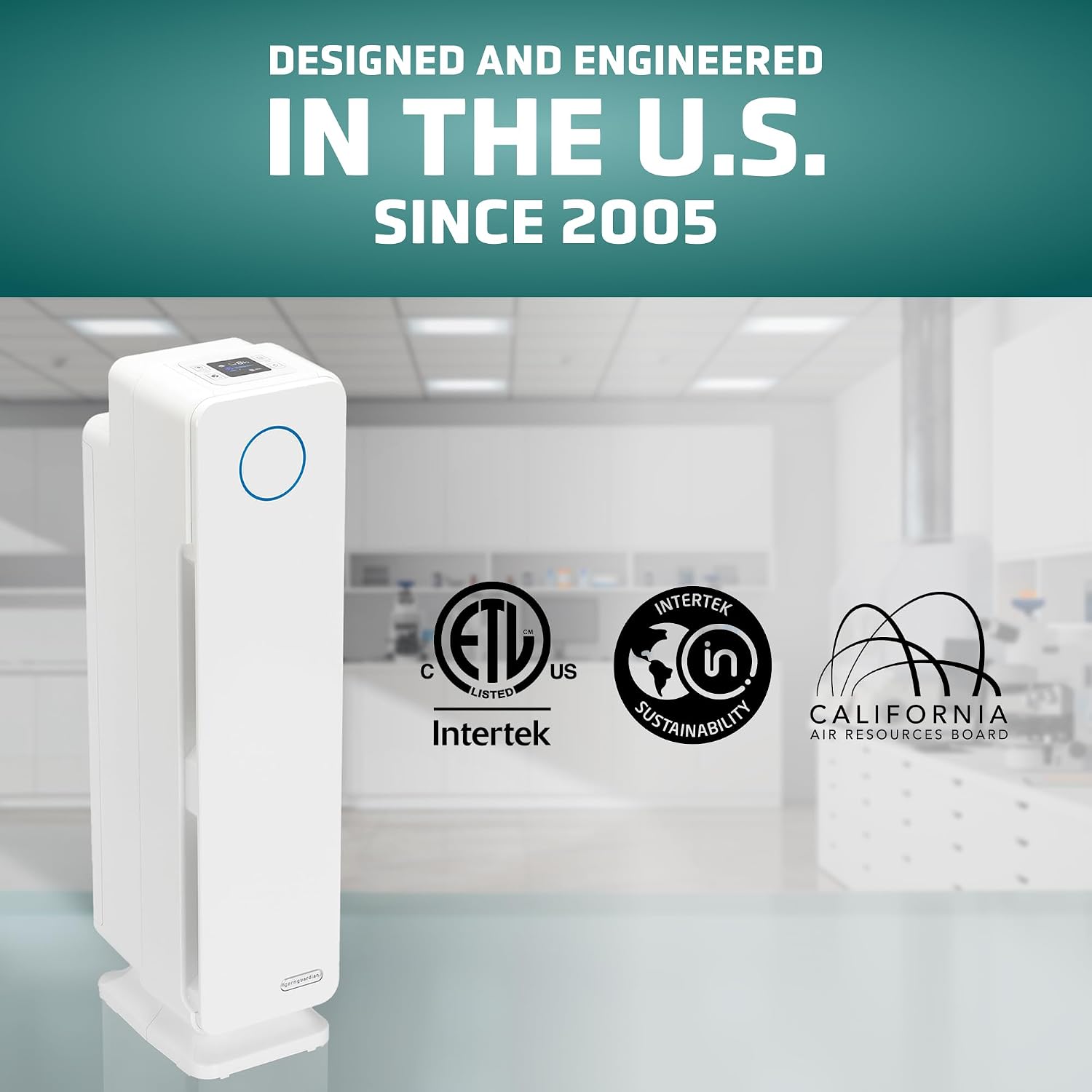 GermGuardian Air Purifier for Home with HEPA Pure Filter, for Wildfire Smoke, Pet Dander, Pollen, Odors, Large Rooms Up To 870 Sq. Ft., Removes 99.97% Pollutants, UV-C Light, 28', AC5350W, White