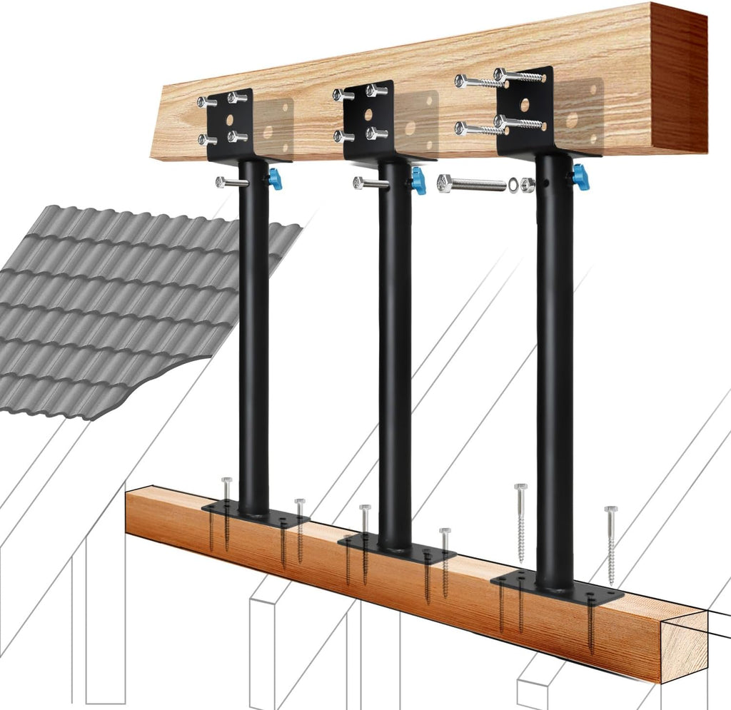 3 Pack 3.6' 304 Saddle Stainless Steel Roof Riser for Patio Pergola, Heavy-Duty 18-1/4 Inches High, Pergola Roofs Riser Beam Brackets, Adjustable Roof Riser Hardware, Black Finish (Stainless Steel)