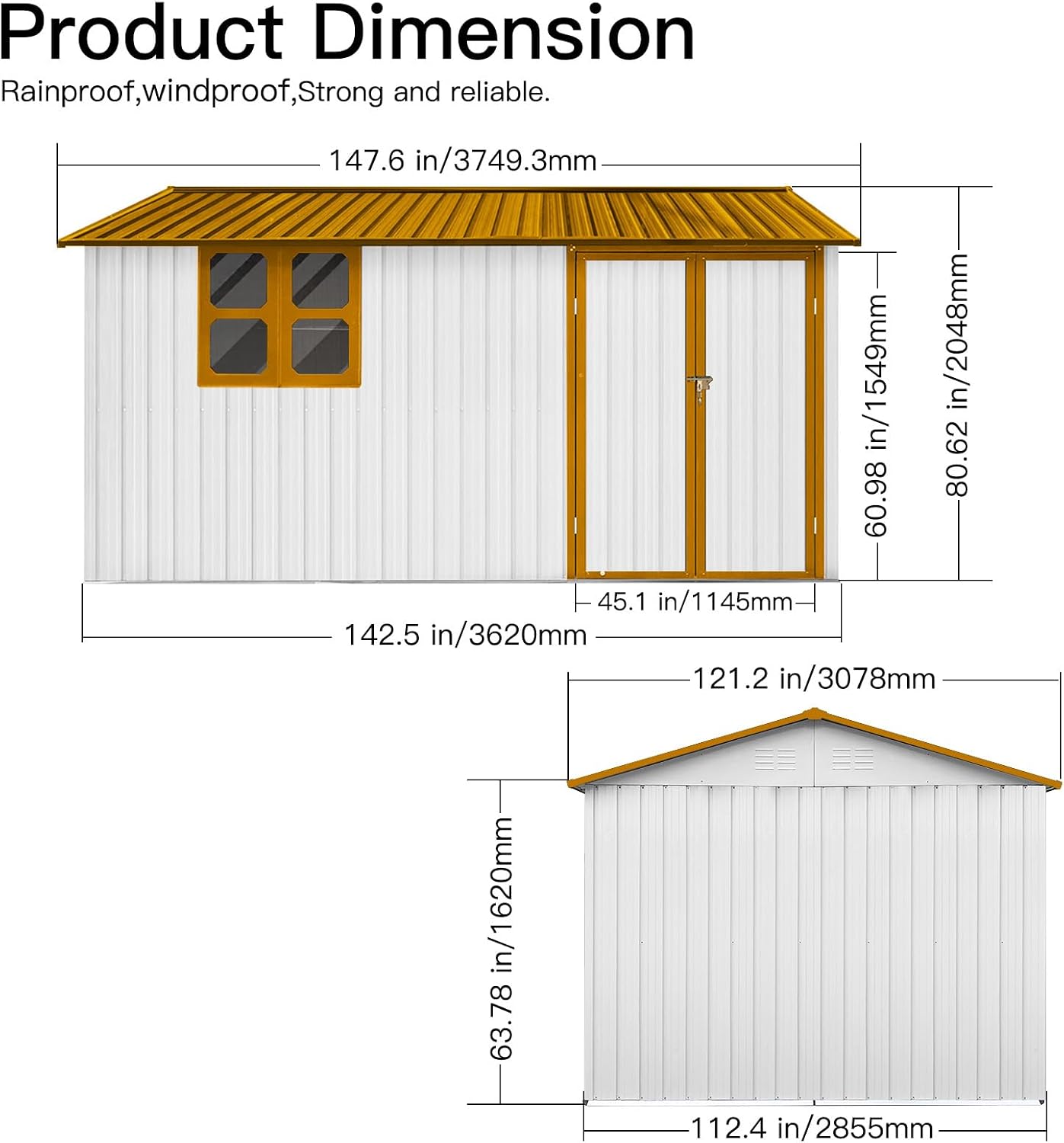 10x12 ft Outdoor Metal Storage Shed with Window, Aluminum Frame and Galvanized Steel Plate Tool Shed with Lockable Door, Air Vent, Waterproof Garden Storage House for Backyard (Yellow/White)