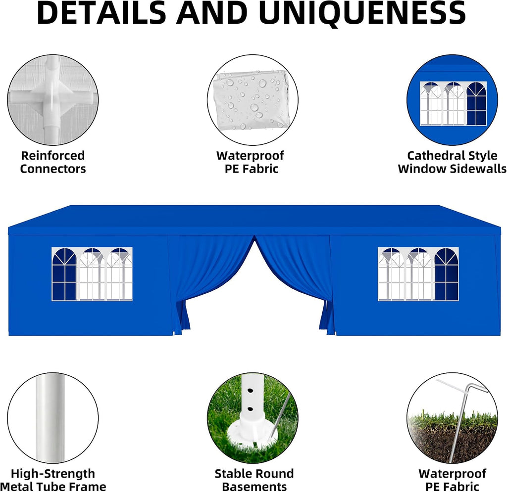 10x30 Party Tent Heavy Duty Outdoor Canopy Tents for Parties with 8 Removable Sidewalls Outside Large Gazebo Shelter Carpas para Fiestas for Backyard Patio Events Wedding BBQ, Blue