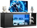 VEVOR Modern TV Stand for 65 inch TVs, LED Entertainment Center with Storage Cabinet for PS5 Xbox Gaming Media Console Table with Adjustable Glass Shelf, Wood TV Cabinet for Living Room Bedroom, Black
