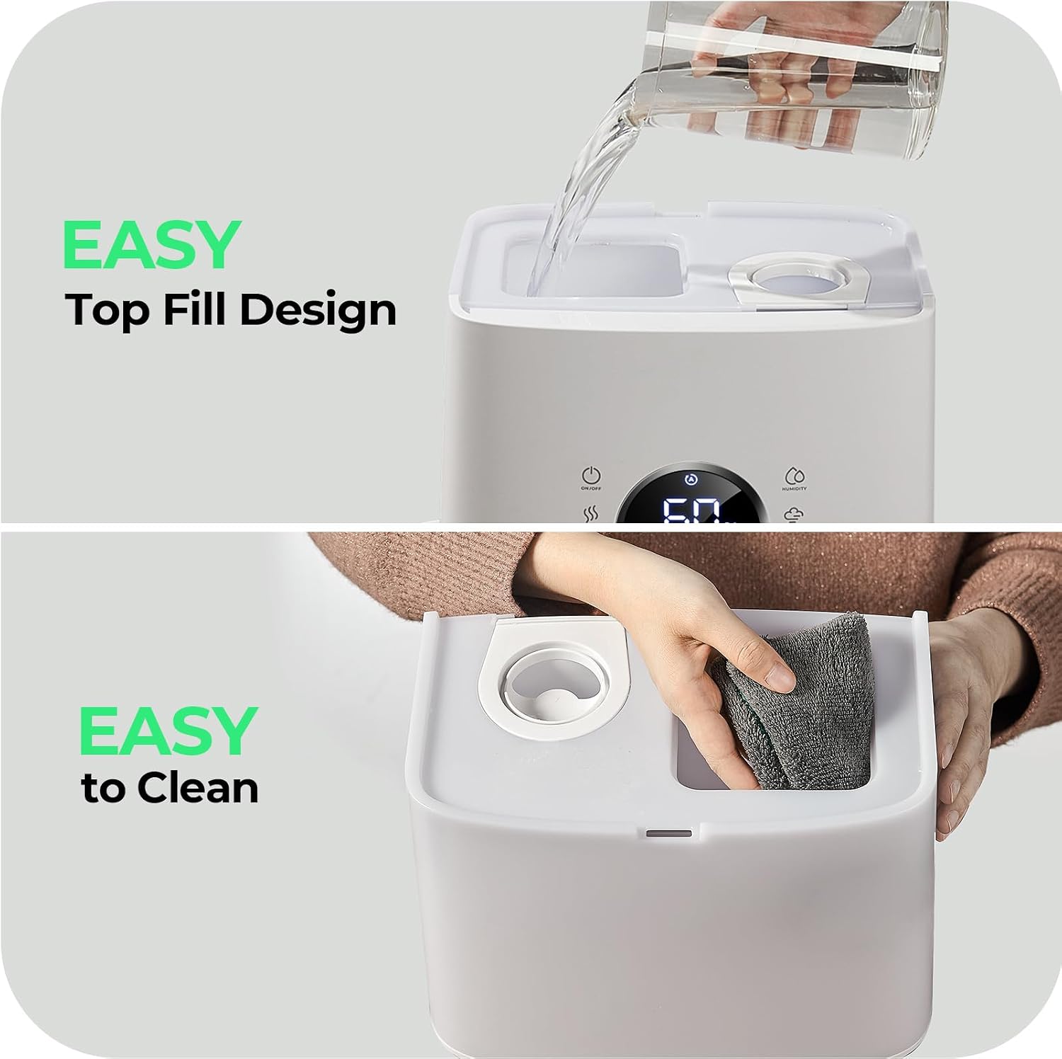 Homvana Humidifiers for Bedroom Large Room, 6.5L Top-Fill Warm & Cool 360° Rotatable Mist Ultrasonic Humidifier for Plants Baby Kids, Vaporizer (Distilled Sterilization) Essential Oil, Auto Sleep Mode