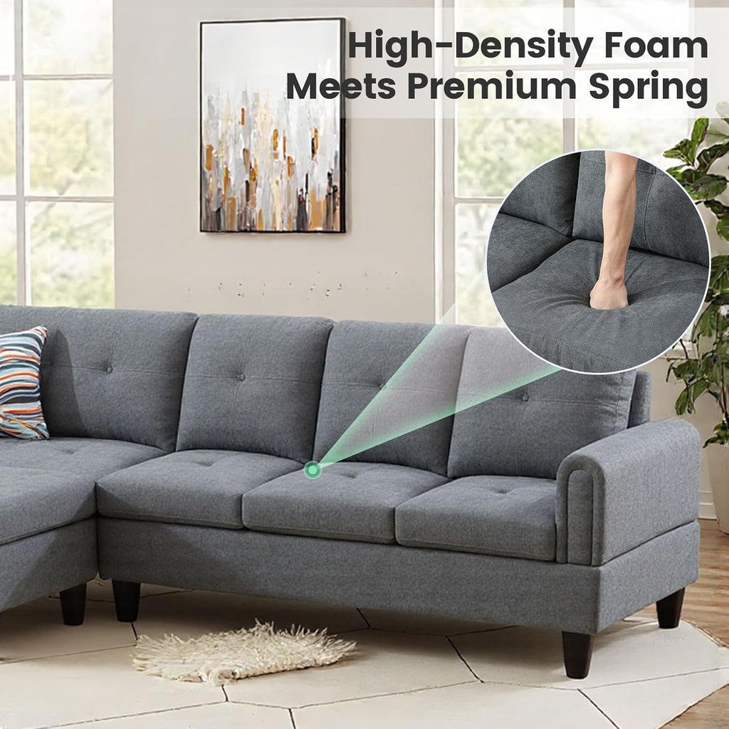 L Shaped Couch Sectional Couches with Chaise, Fluffy Fabric 3 Pieces Modular Convertible Sofa for Living Room Furniture Sets and Small Apartment, Dark Gre