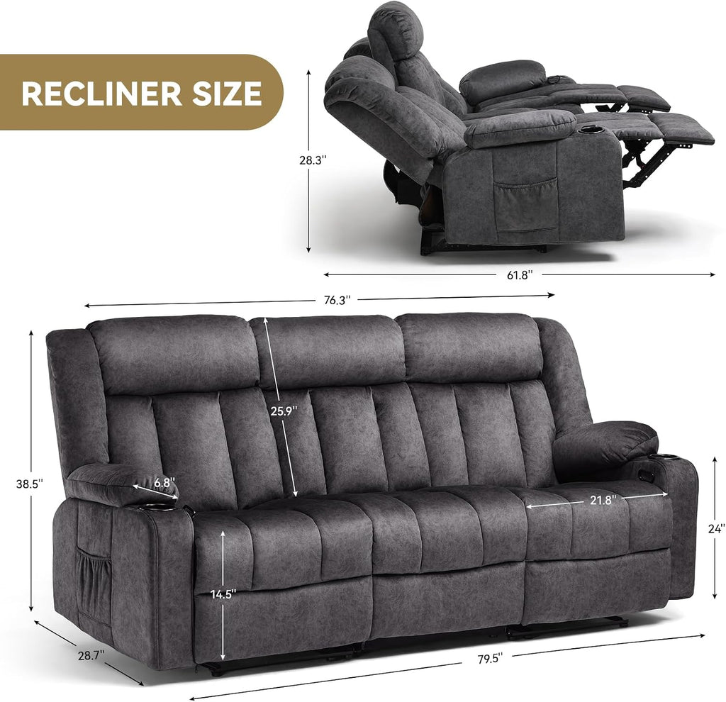 COMHOMA Loveseat Recliner Sofa,Fabric Home Theater Seating Seats,RV Manual Reclining Chair with Bluetooth Speakers,Living Room Furniture Set，3