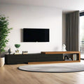 Extendable TV Stand with 2 Drawers, 80'-115' Modern Wood TV Console for Up to 120 Inch TV, Long Reversible Entertainment Center with Storage for Living Room Bedroom, Black& Walnut