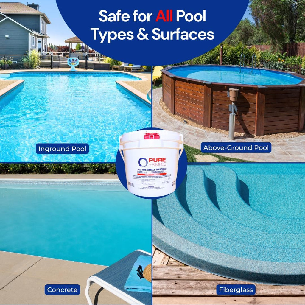 Pure + Simple All-in-One Pool Shock & Clarifier - Algaecide for Swimming Pools - Fast-Acting Once Weekly Treatment for In-Ground & Above-Ground Pools - Swim in 15 Minutes (25 lbs)