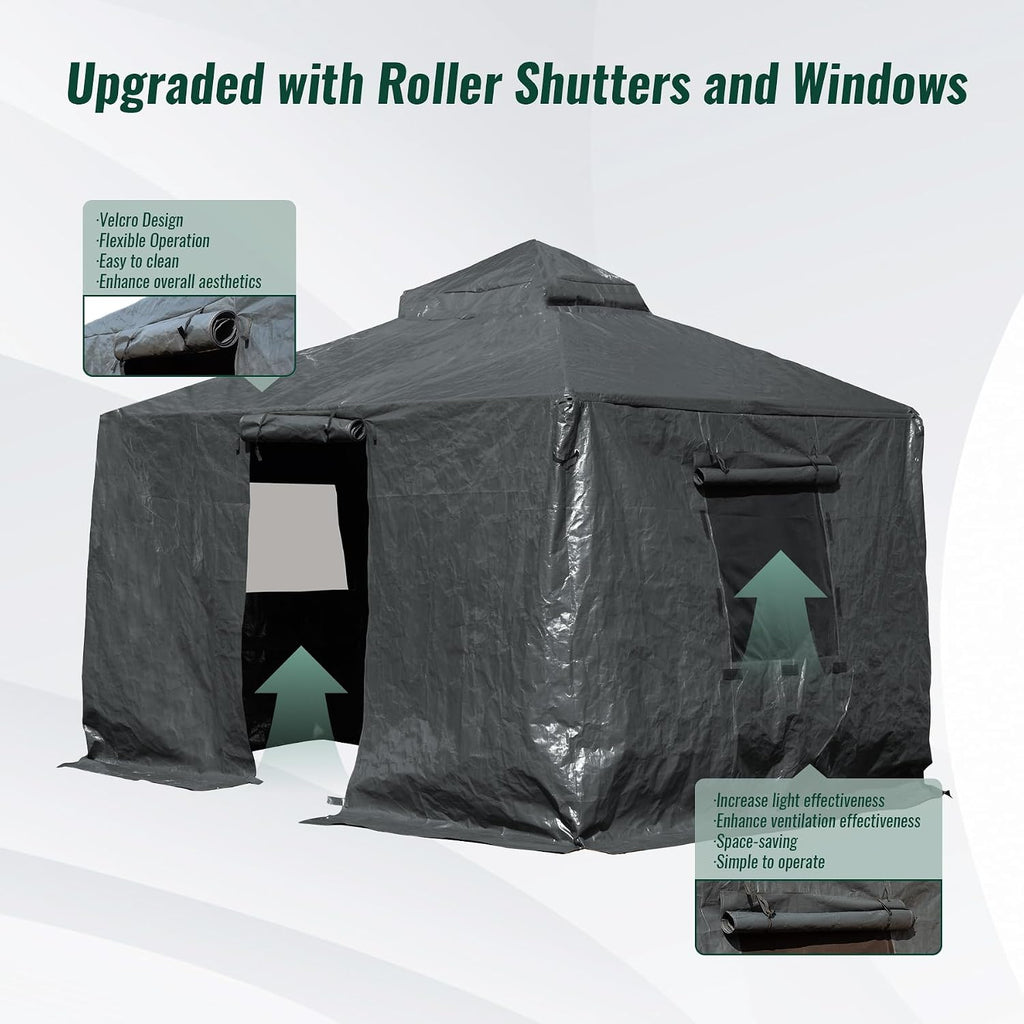 Domi 8' x 8' Universal Winter Gazebo Cover for Hardtop Gazebos,Outdoor Waterproof Enclosed Cover with Sidewalls and Mesh Windows,Grey (Gazebo not Included)