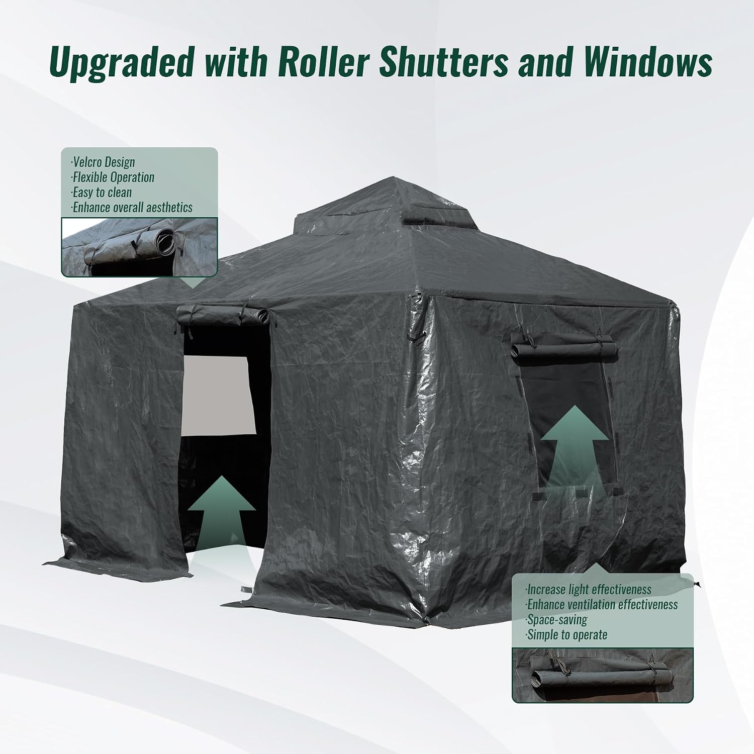 Domi 8' x 8' Universal Winter Gazebo Cover for Hardtop Gazebos,Outdoor Waterproof Enclosed Cover with Sidewalls and Mesh Windows,Grey (Gazebo not Included)