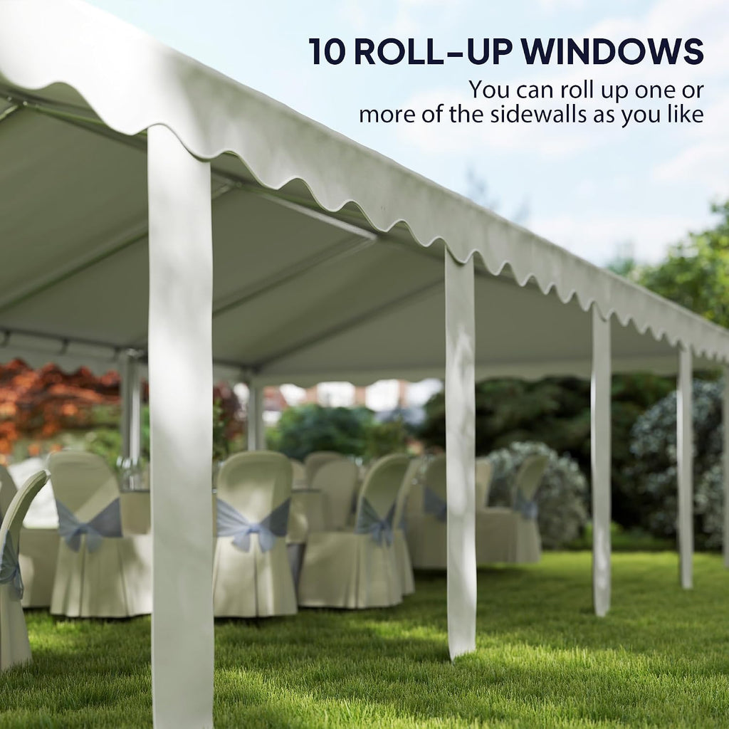 Outsunny 16.5' x 33' Party Tent, Heavy Duty Large Outdoor Canopy Tent Shelter with Removable Sidewalls, 10 Windows and 2 Doors, for Parties, Wedding, Events, BBQ Grill, White