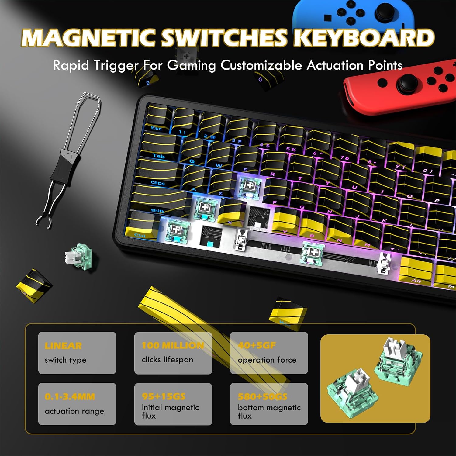 ATTACK SHARK X11 & X65 PRO HE Rapid Trigger Hall Effect Keyboard,60% Magnetic Keyboard 8K Polling Rate RGB Hot Swap,Wireless Gaming Mice with Charging Dock 22K DPI,BT/2.4Ghz/Wired,Coiled Cable-Black