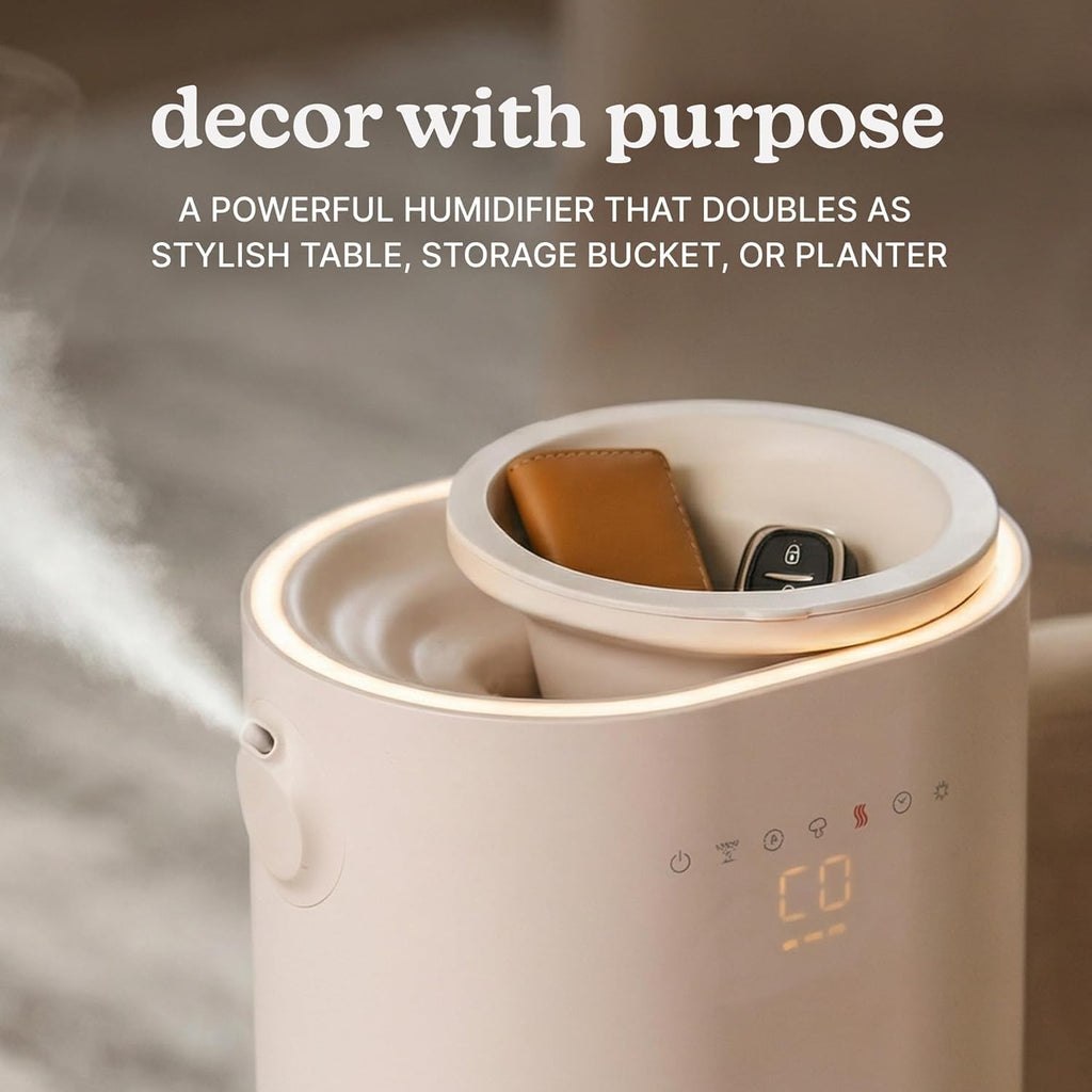 Homedics Natura Ultrasonic Warm & Cool Mist Humidifier, 1.3-Gal for Large Rooms, 60-Hr Runtime, Plant Holder, Programmable Humidity, Auto Shutoff, Nightlight Small Pot Compatible(Plant Not Included)