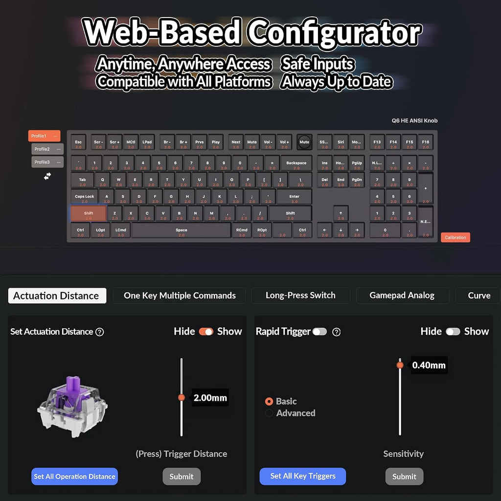 Keychron Q6 HE Wireless Custom Magnetic 100% Full Keyboard, 2.4 GHz/Bluetooth/Wired QMK Aluminum Rapid Trigger Hot-Swappable Programmable Gateron Double-Rail Magnetic Switches for Mac Windows Linux