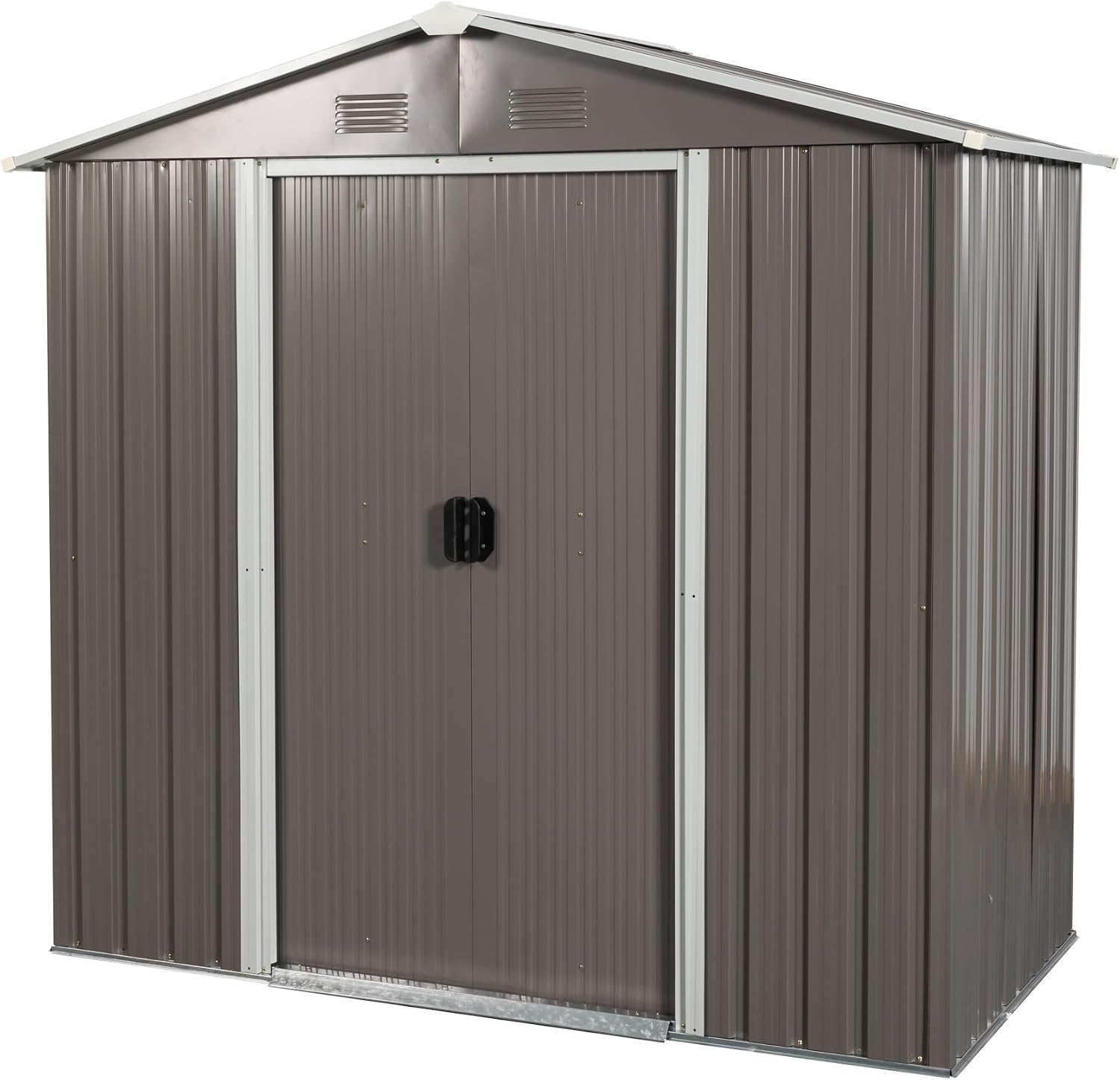 8x4 ft Outdoor Metal Storage Shed with Floor Floor, Lockable Galvanized Steel Tool Shed with Sliding Door and Air Vent, Waterproof Garden Storage House for Backyard, Patio
