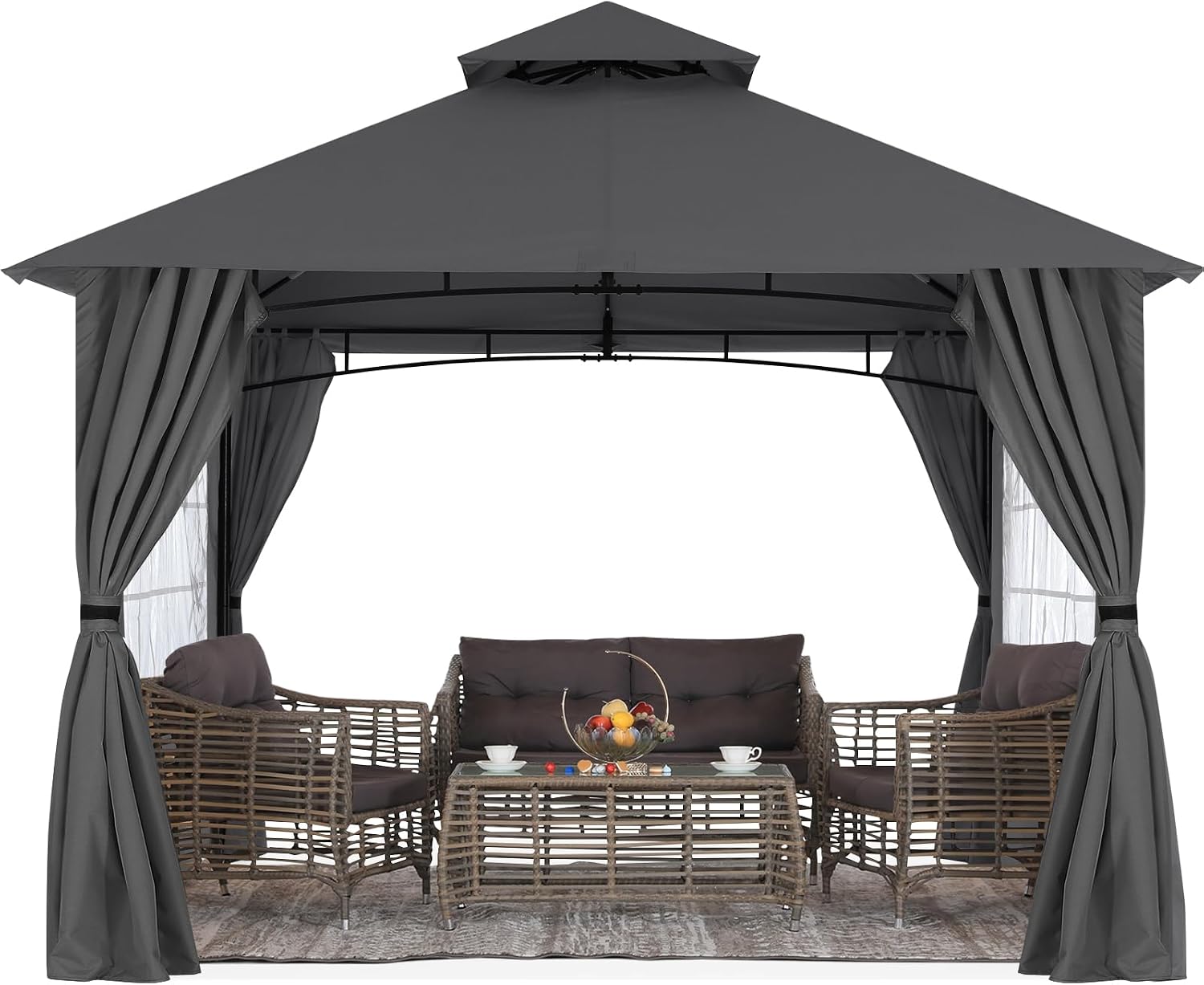 MASTERCANOPY Patio Gazebo Steel Frame Outdoor Gazebo with Windows Curtains (10x12,Dark Gray)