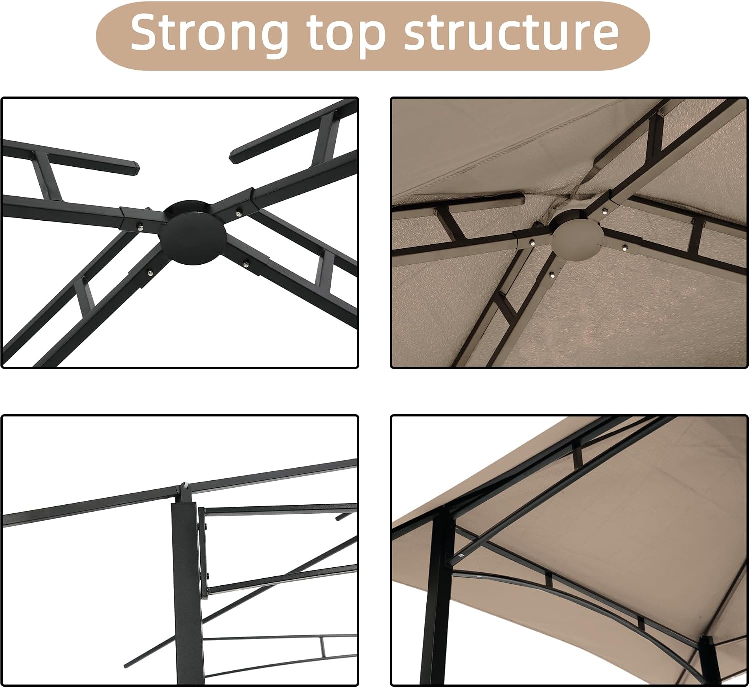 Outdoor Grill Gazebo 8x5 FT with Double Tier Canopy Steel Frame BBQ Shelter Tent for Patio Backyard Camping Includes Hooks Bar Counters & Windproof Design (Khaki)