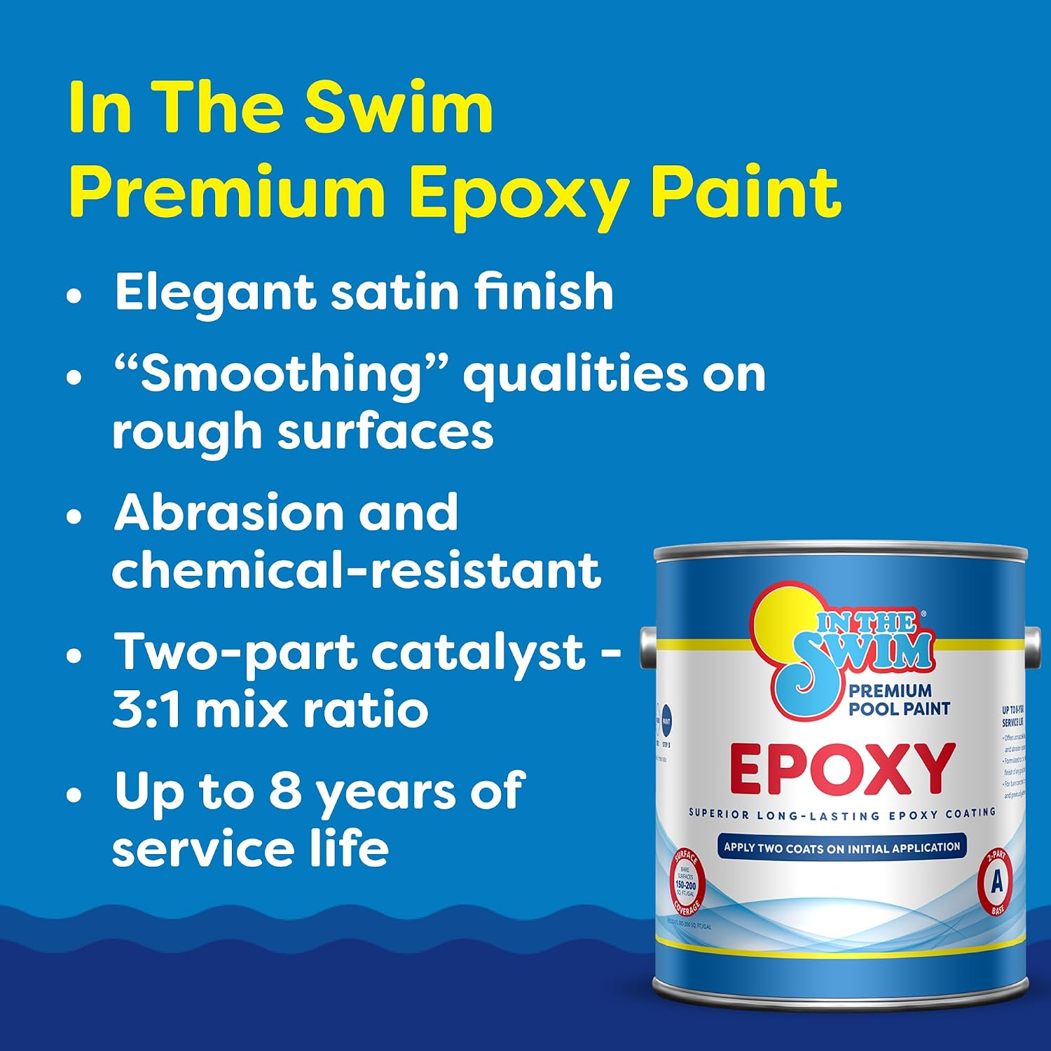 In The Swim Dark Blue Epoxy Swimming Pool Paint - Epoxy-Base, High Gloss, Swimming Pool Paint - Long Lasting Stain Resistant - 1 Gallon