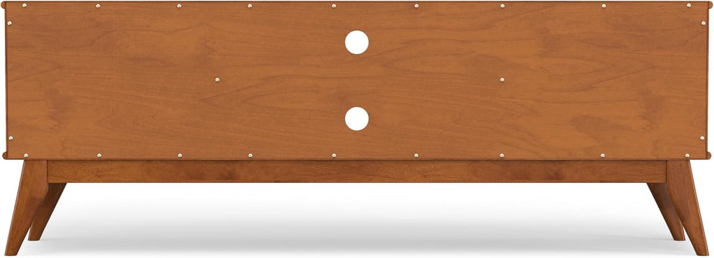 SIMPLIHOME Draper TV Stand - 72 inch Wide Solid Wood Media Console in Teak Brown, Mid Century Modern Entertainment Center for Living Room for TVs up to 80 Inches with Cabinets and Cable Management