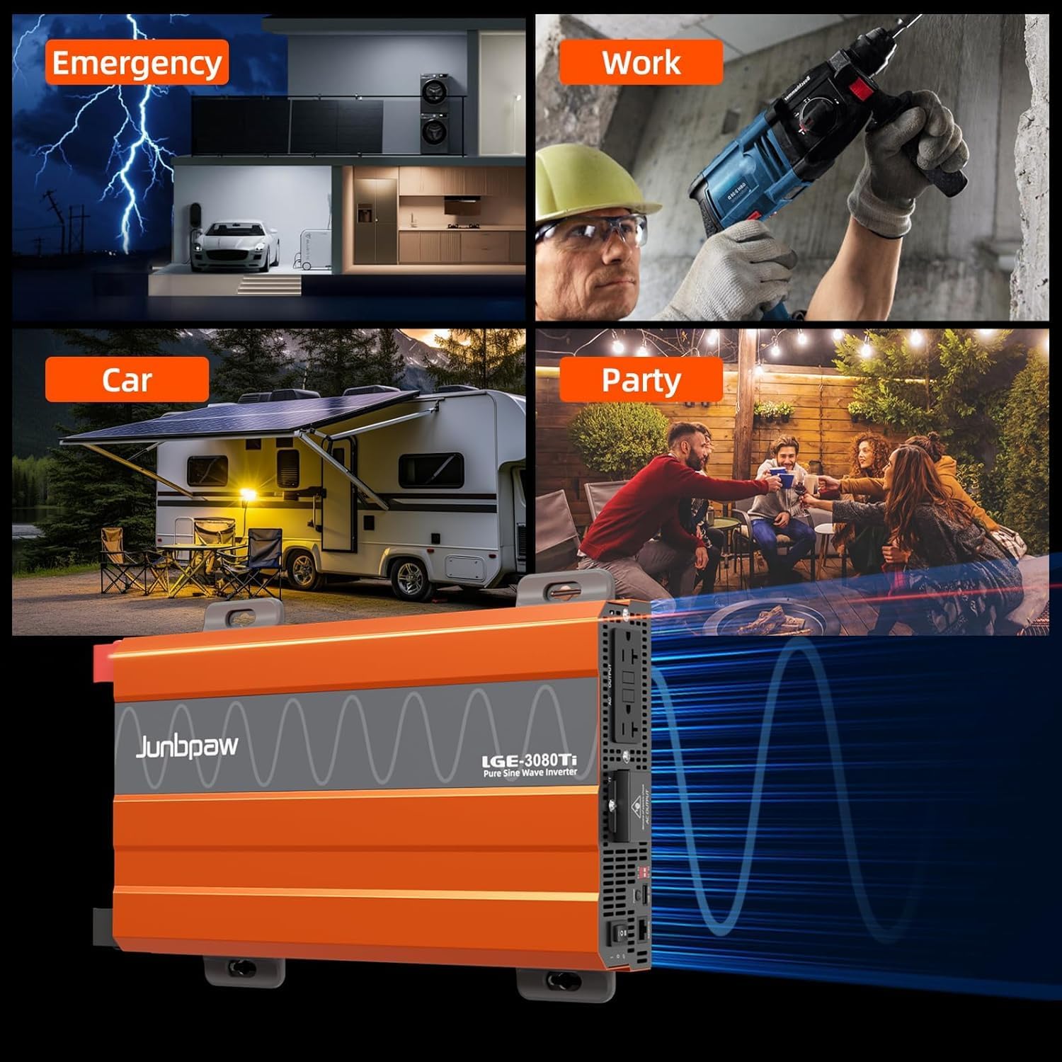 3080W Pure Sine Wave Inverter 24V to 110V Ultra Quiet, Game-Changing Design | 24V to 120 Converter for Home, RV, Camping, Off-Grid & Outdoor Adventures丨DC to AC (LGE-24-3080TI)