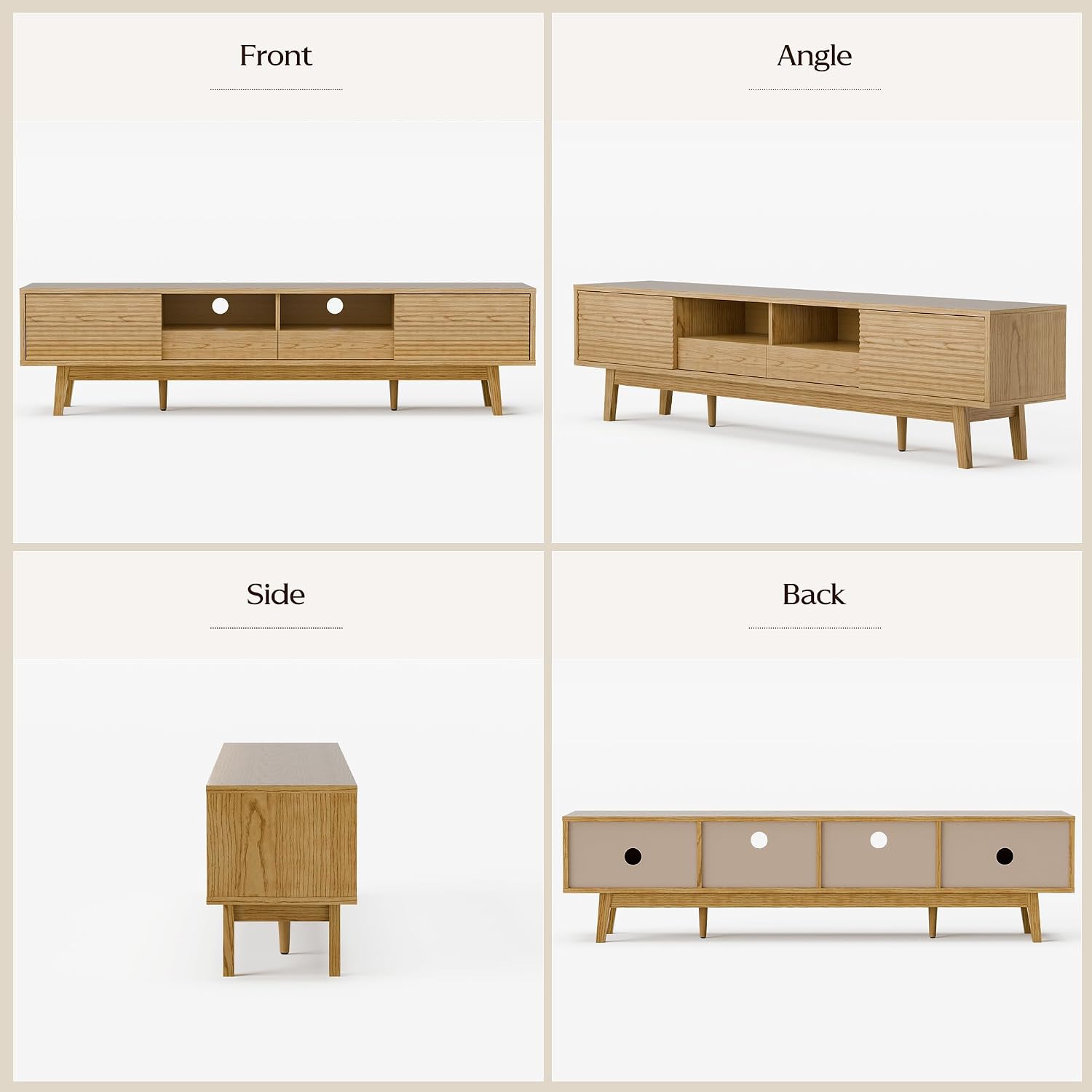 TOLEAD 70' Mid Century Modern TV Stand for TVs up to 75 Inch, Low Profile Entertainment Center with Fluted Sliding Doors & Storage Drawers, Wood TV Console Table for Living Room, Oak