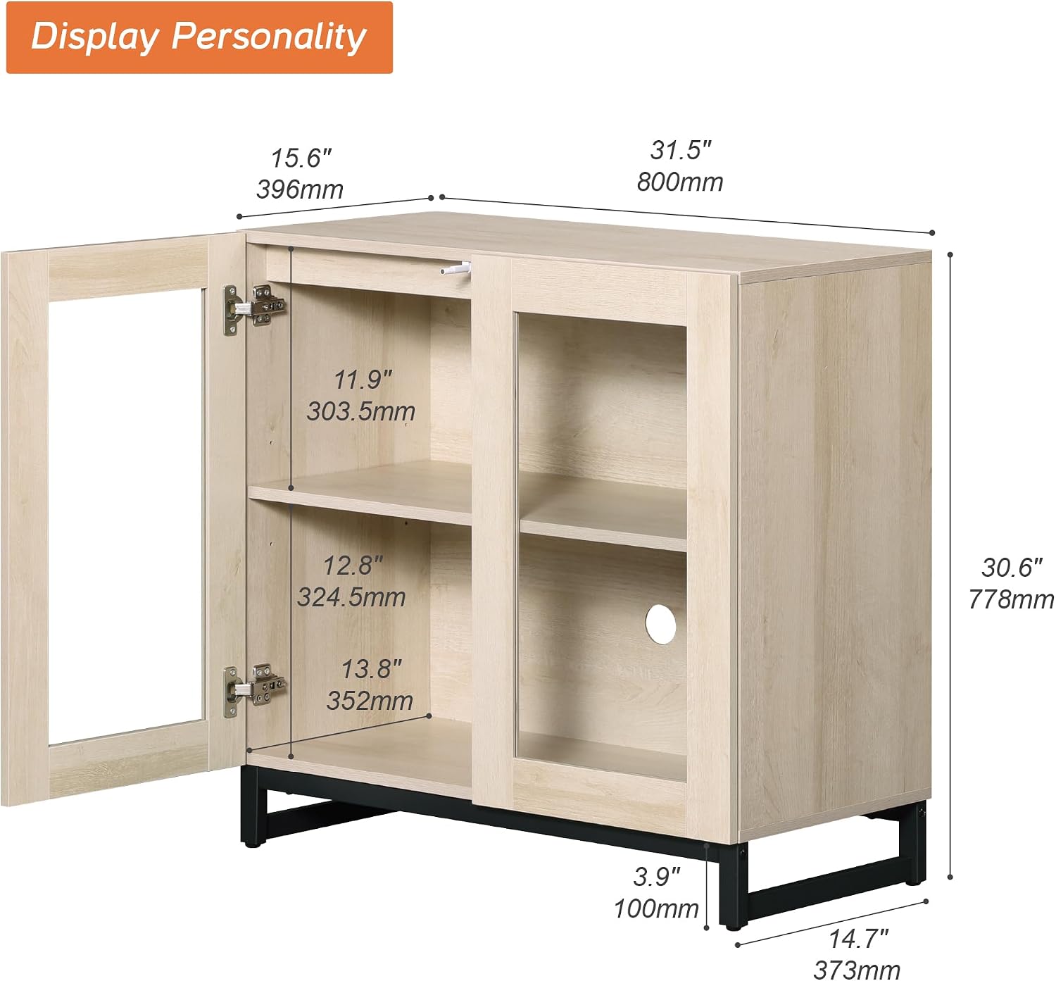 WAMPAT Modern TV Stand with Glass Doors for 26-40 inch TVs, Entertainment Center Console with Adjustable Shelves and Metal Base for Living Room, Bedroom, Beige