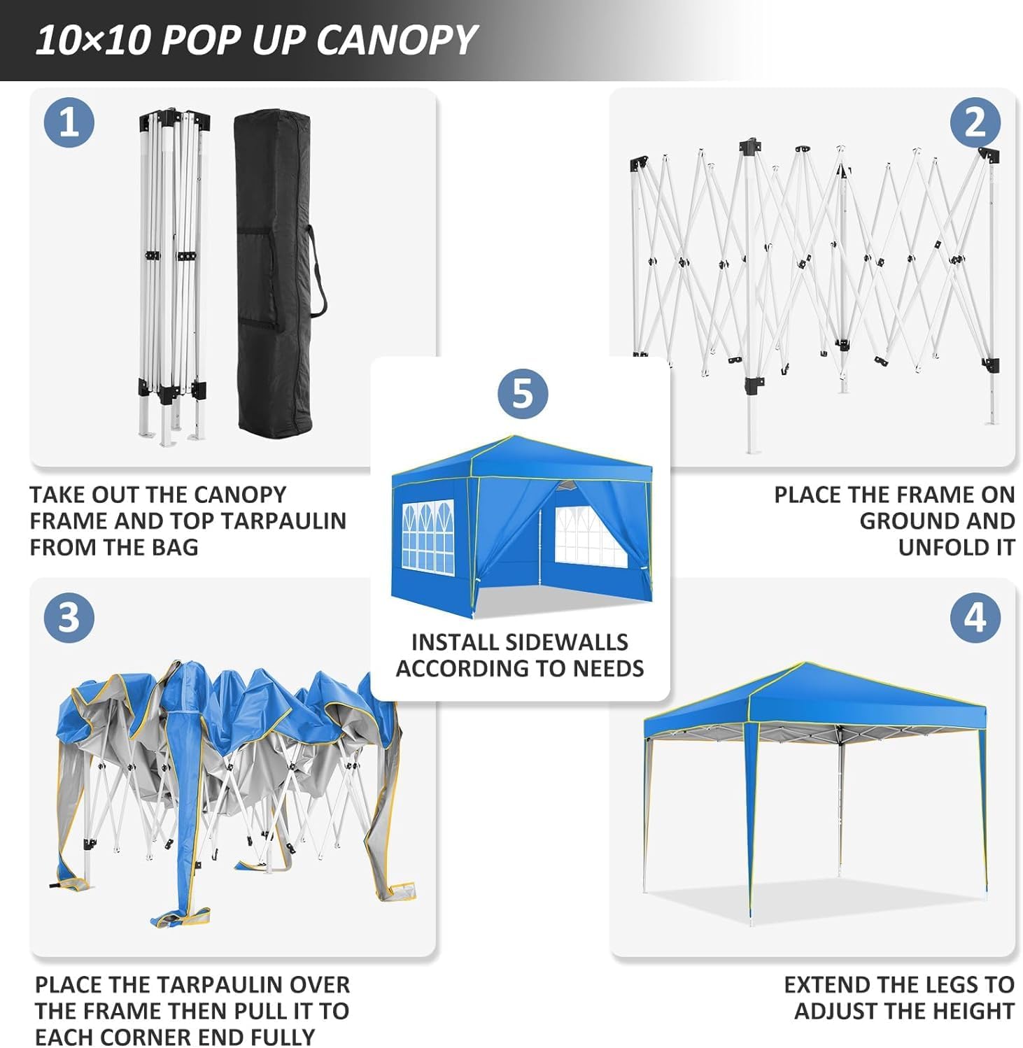 COBIZI 10x10 Pop Up Canopy with 4 Removable Sidewalls, Canopy Tent for Parties Waterproof Wedding Event Tent,Instant Outdoor Gazebos with Church Window,Carry Bag,4 Stakes,Ropes & Sandbags
