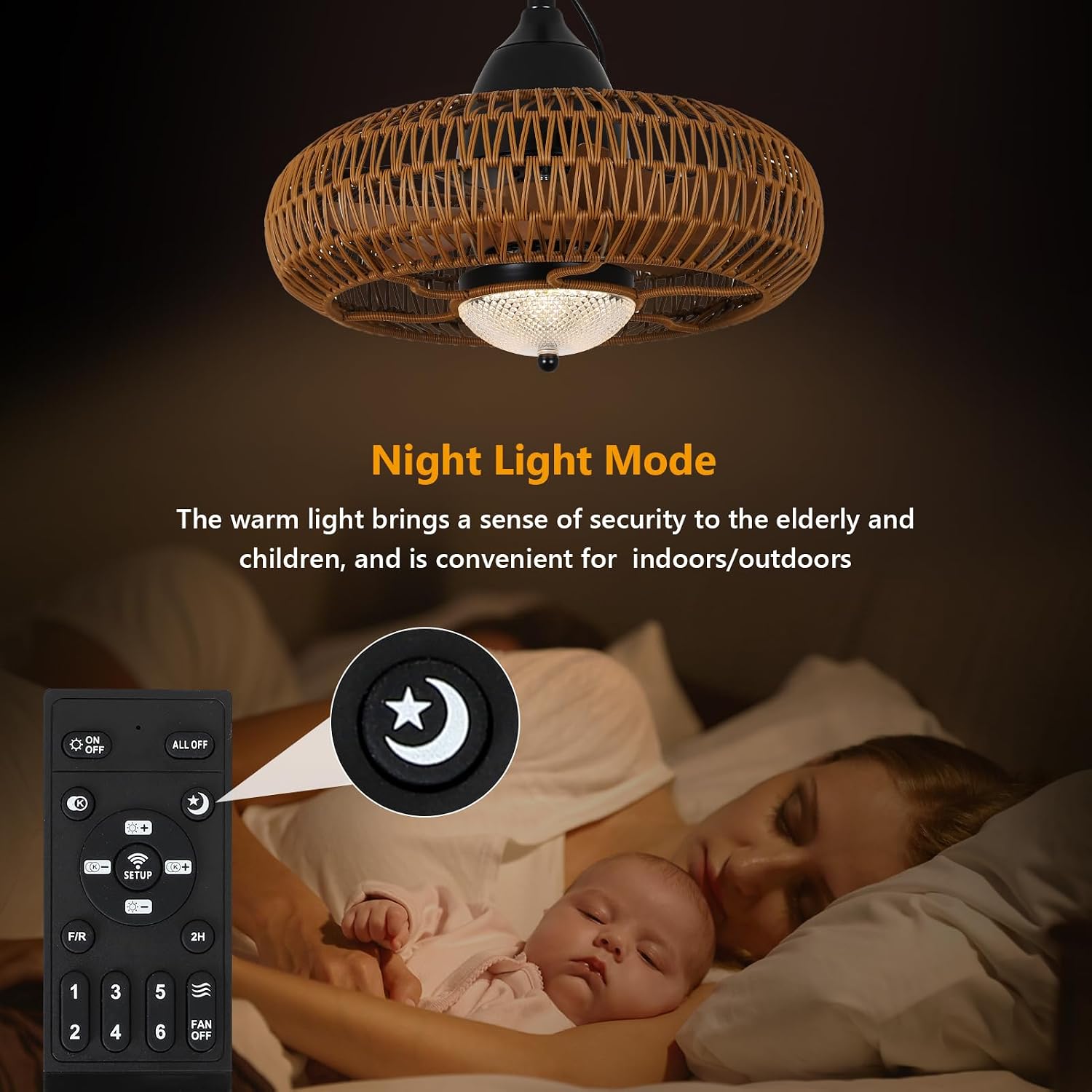 Waterproof Outdoor Ceiling Fan with Lights Remote Control, Wet Rated Gazebo Fan with 3 Color Temperatures&Dimmable LED Light, Boho Rattan Plug in Ceiling Fan for Indoor Bedroom/Outdoor Patios
