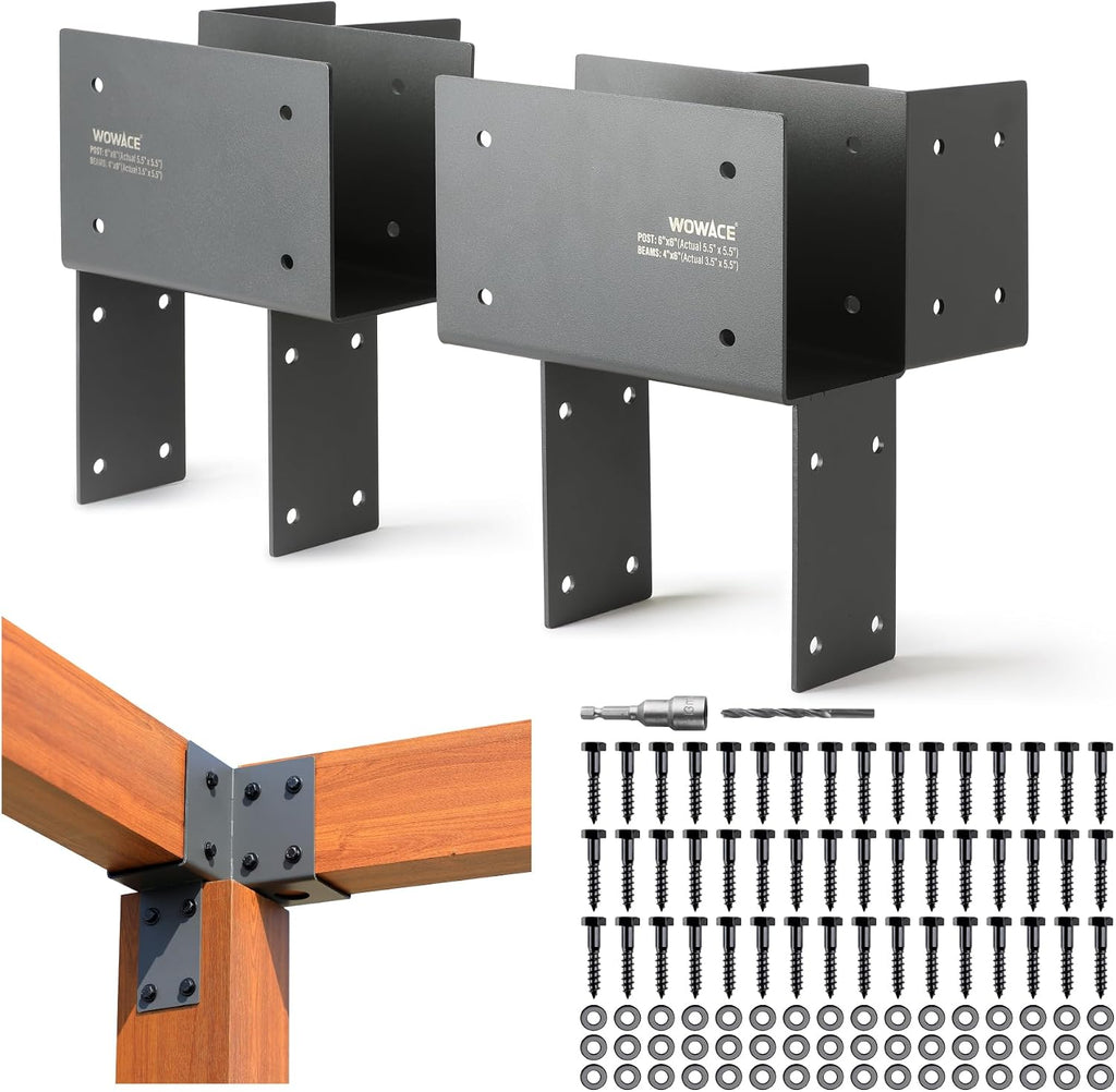 4 Pack 4x6 (Actual 3.5'x5.5') Heavy Duty Stainless Steel Pergola Brackets - Corner Post to Beam Connector for Gazebos, Patio Decks, Porches - Wood Post Cap Tie Bracket (Dark Gray)