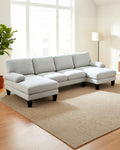 Karl home 110' Sectional Couches for Living Room U-Shape Sofa with Chenille Upholstery 4 Seat Sofa Set with Double Chaises & Wood Grain Legs for Apartment, Light Gray