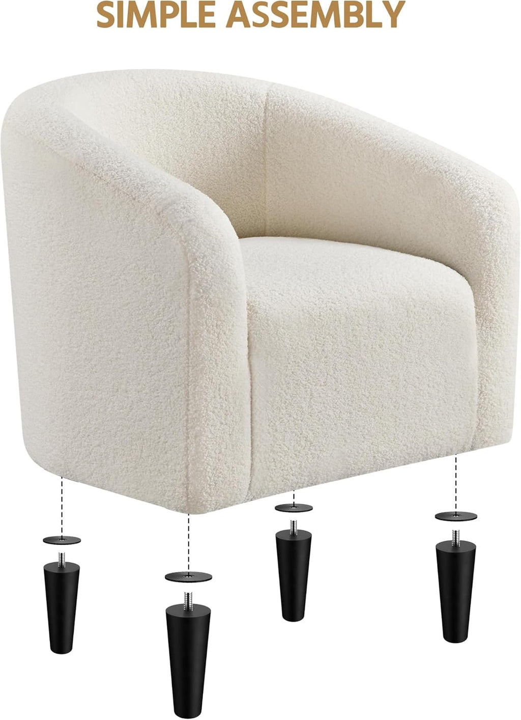 Yaheetech Accent Barrel Chair, Boucle Fabric Club Chair, Furry Sherpa Elegant Armchair with Cozy Soft Padded, Suitable for Living Room Bedroom Reception Room Office, Ivory