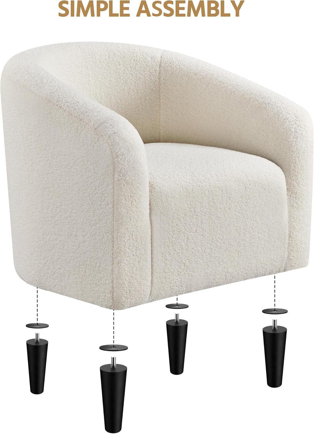 Yaheetech Accent Barrel Chair, Boucle Fabric Club Chair, Furry Sherpa Elegant Armchair with Cozy Soft Padded, Suitable for Living Room Bedroom Reception Room Office, Ivory