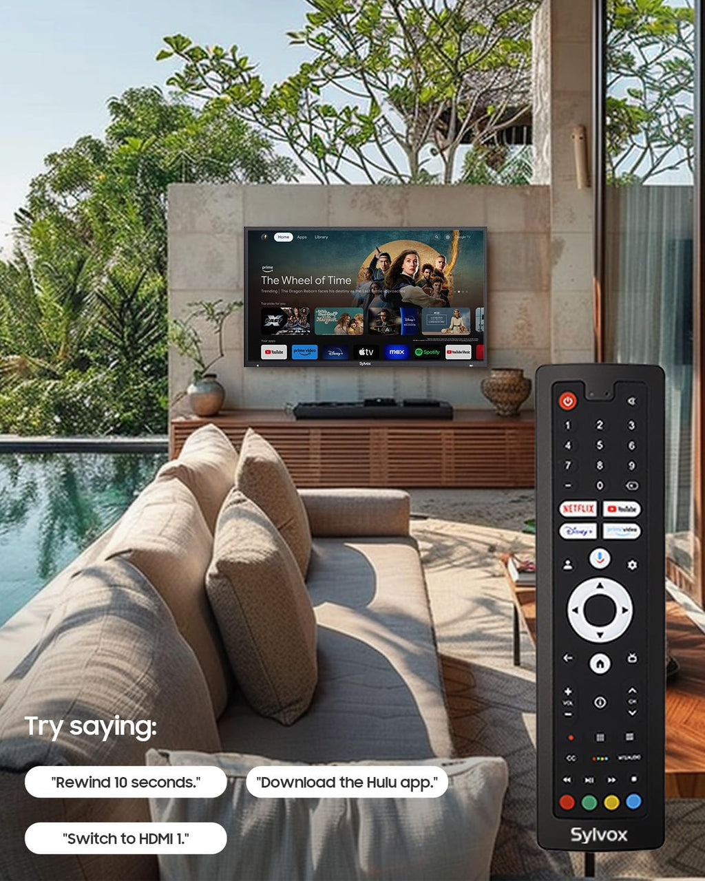SYLVOX Outdoor TV, 65-Inch Waterproof Smart TV, 2000 nits Full Sun TV, 4K, Dolby Atmos, HDR10, Weatherproof Television with Voice Assistant Remote (Pool Pro 3.0, Latest Model)