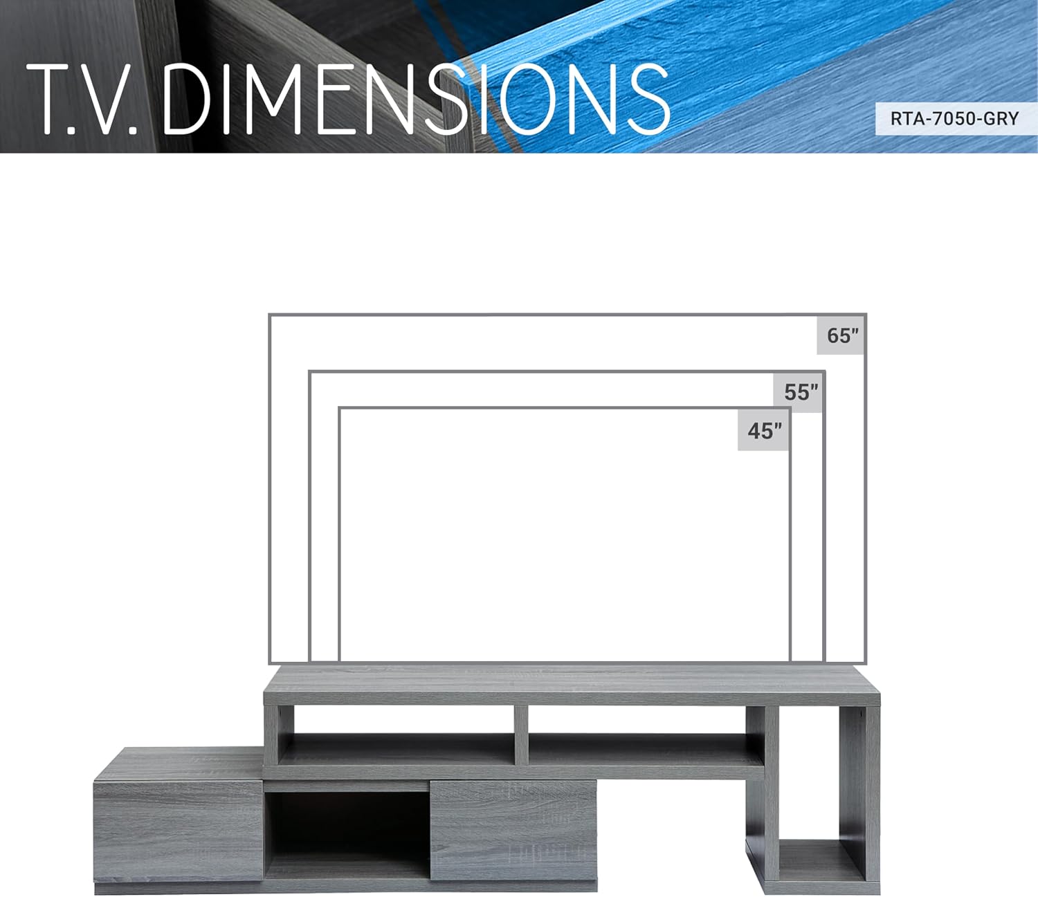 Adjustable TV Stand for 65 Inch TV, Modern TV Stand for Living Room with Storage, Expandable Base Entertainment Center Fits Screens up to 65' When TV is Measured Diagonally, Grey