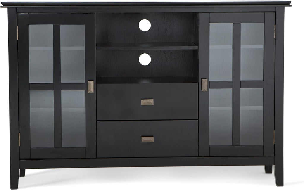 SIMPLIHOME Artisan TV Stand - 53 inch Wide Solid Wood Tall Media Console in Black, Contemporary Entertainment Center for Living Room for TVs up to 60 Inches with Drawers and Cable Management