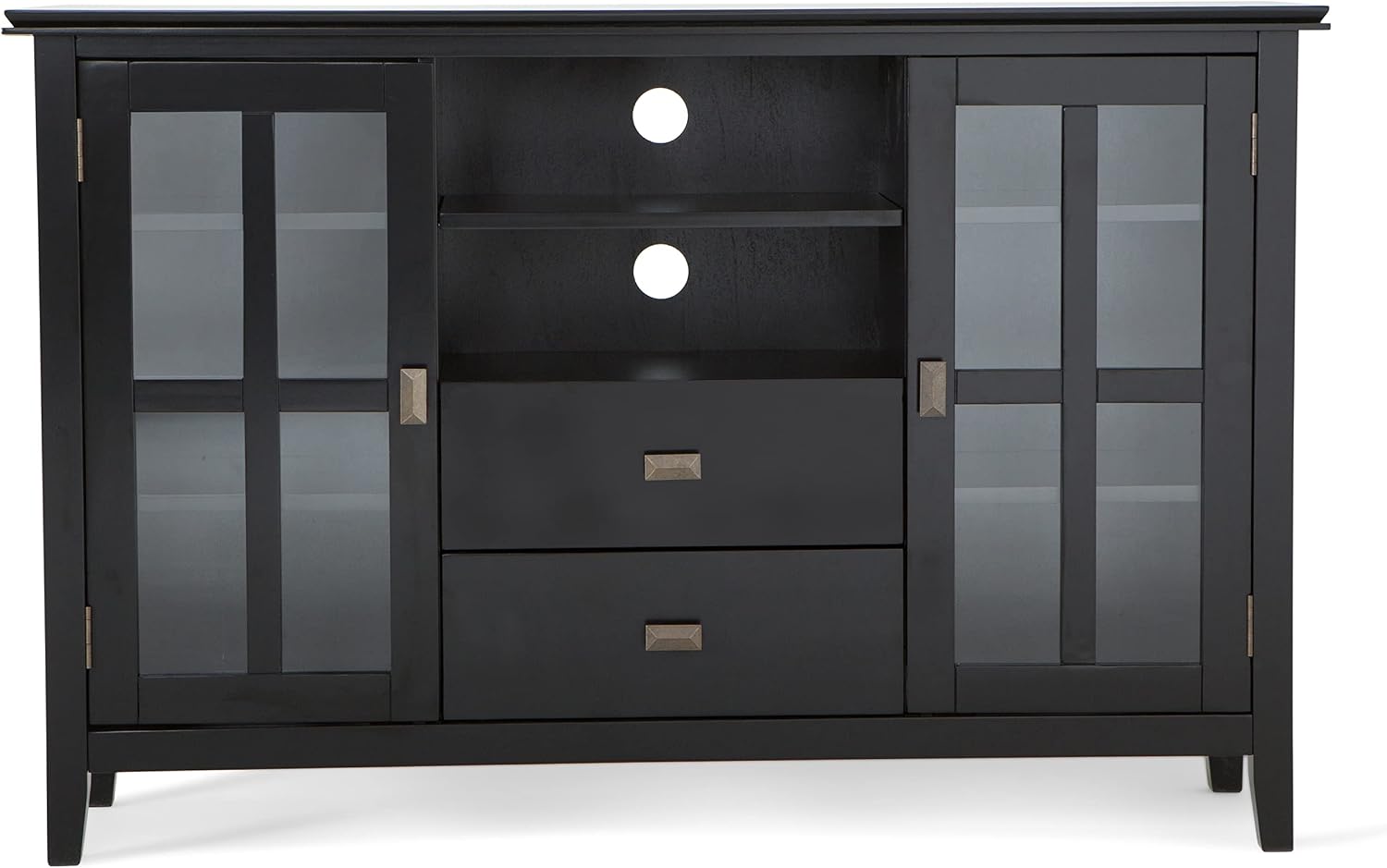 SIMPLIHOME Artisan TV Stand - 53 inch Wide Solid Wood Tall Media Console in Black, Contemporary Entertainment Center for Living Room for TVs up to 60 Inches with Drawers and Cable Management