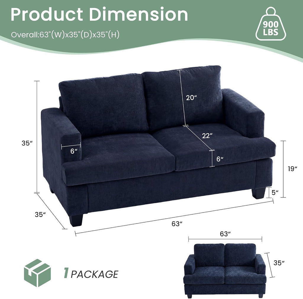 YOUDENOVA 2 Piece Set Comfy Sofa Couch, 3 Seater & Loveseat Sofa with Deep Seats, Modern Sleeper Couch for Living Room, Navy Chenille