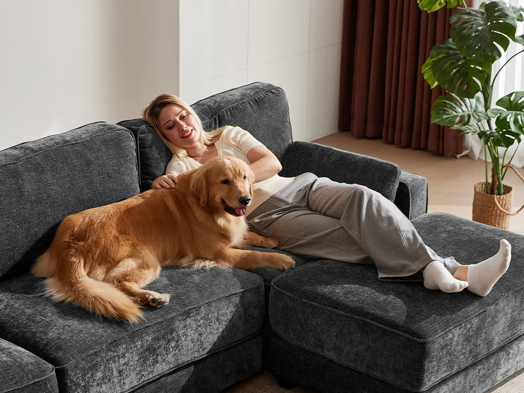 Vipbear 160' Oversized Modular Sectional Sofa, U Shaped Couch Set with 2 Pillows, 6 Seat Comfy Cloud Couches with 2 Movable Ottomans for Living Room, Bedroom and Apartment, Chenille Dark Grey