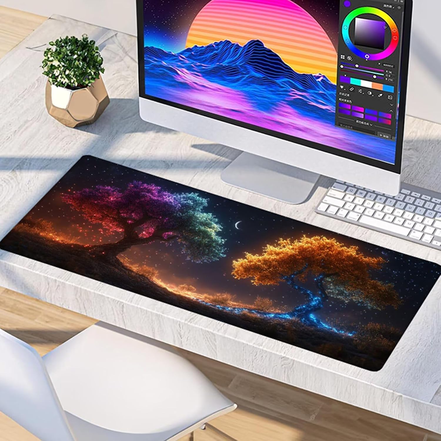 Tree Gaming Mouse Pad, Mouse Pad 64x32in, Large Desk Mat with Non-Slip Rubber Base, Office Desk Accessories, Large Extended Gaming Keyboard Mat, Big Mousepad for Computer Gamer Office, Blue 4-1481