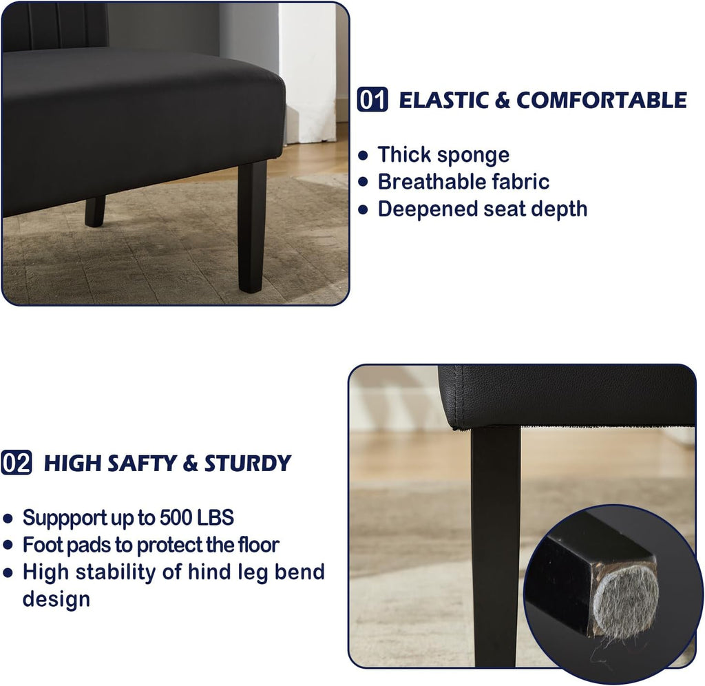 STHOUYN 43' W Mini Small Black Leather Couch Armless Loveseat Sofa for Bedroom with USB Port, Small Couches for SmallSpaces Living Room, Apartment Office Dorm (Black)