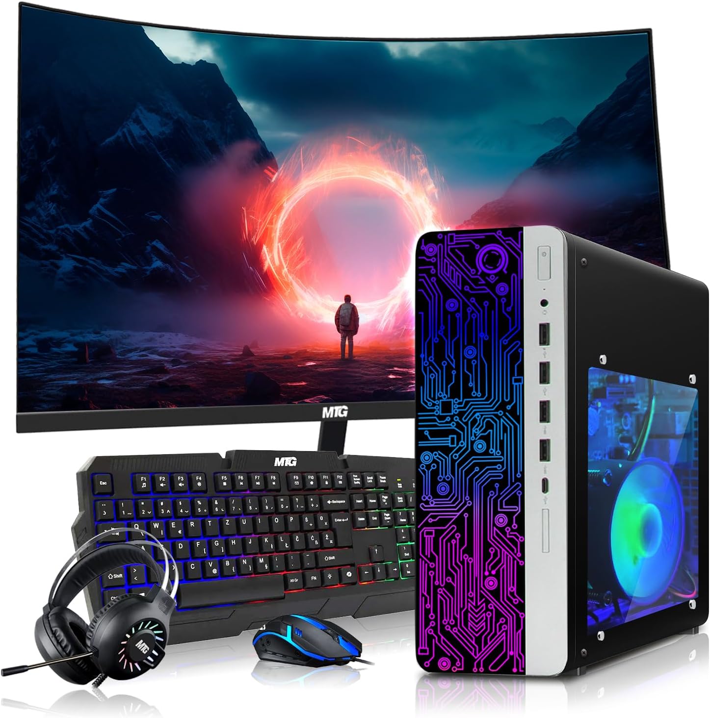 HP Gaming PC Desktop Computer – AMD Pro A10-9700,GT 1030 Graphics,16GB RAM,512GB SSD,24 Inch Curved Monitor,RGB Keyboard with AI Copilot,Mouse,WiFi,RGB Headphone,Windows 11(Renewed)
