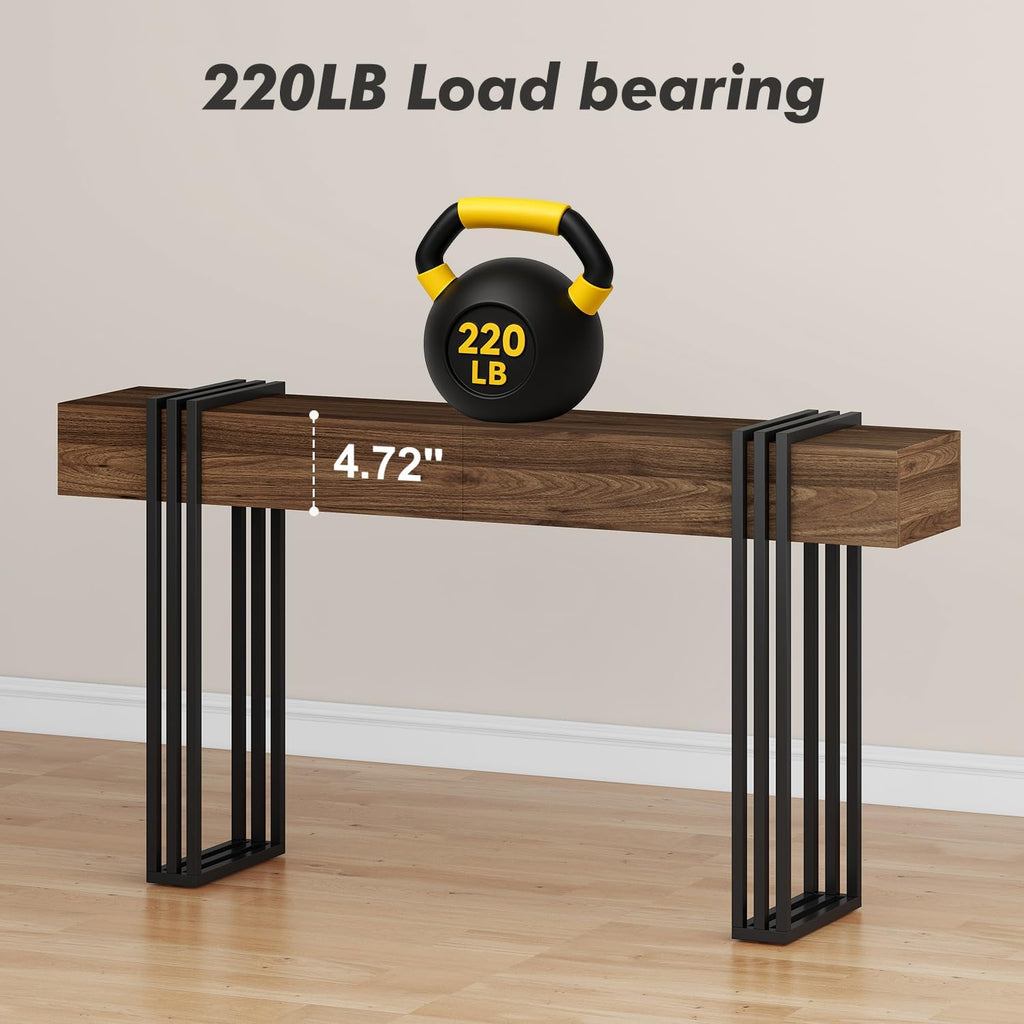 knoworld 63 Inch Console Table for Entryway, Industrial Sofa Tables Couch Table Behind Sofa for Living Room Hallway Foyer, Walnut