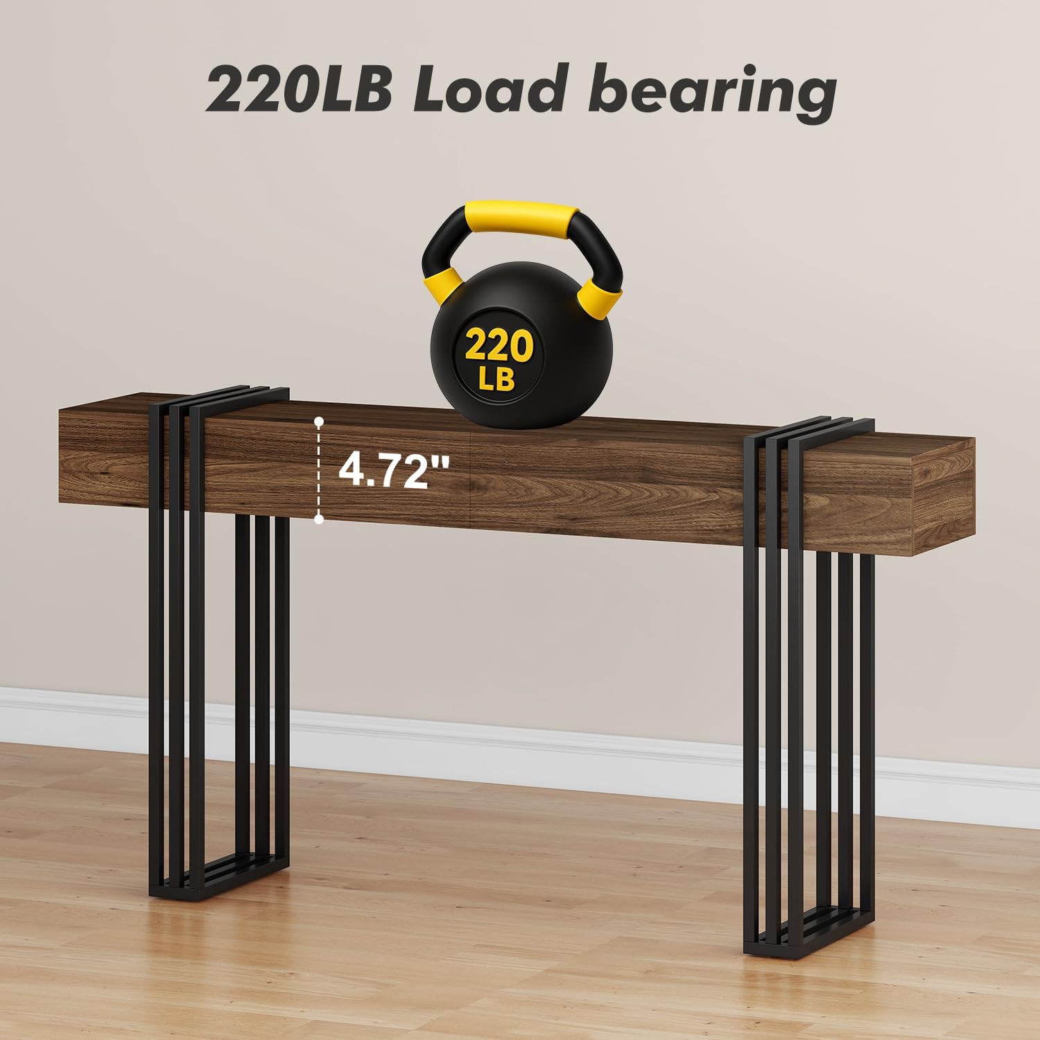 knoworld 63 Inch Console Table for Entryway, Industrial Sofa Tables Couch Table Behind Sofa for Living Room Hallway Foyer, Walnut