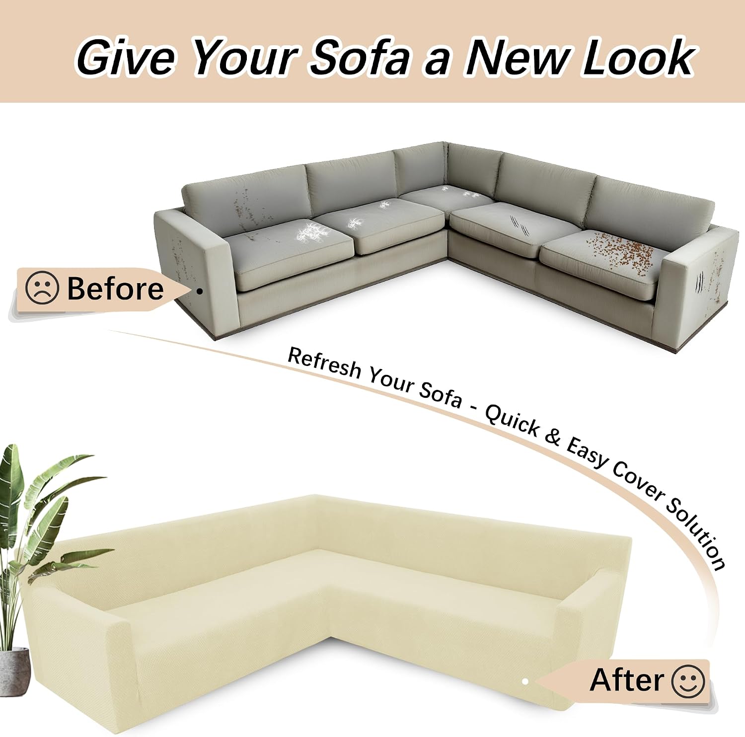 Arfntevss Stretch Sectional Couch Covers L Shaped Corner Sectional Sofa Cover Washable Jacquard Soft Fleece U Shape Sofa Slipcovers Anti Slip Furniture Protector for Dogs Pets (X-Large, Beige)