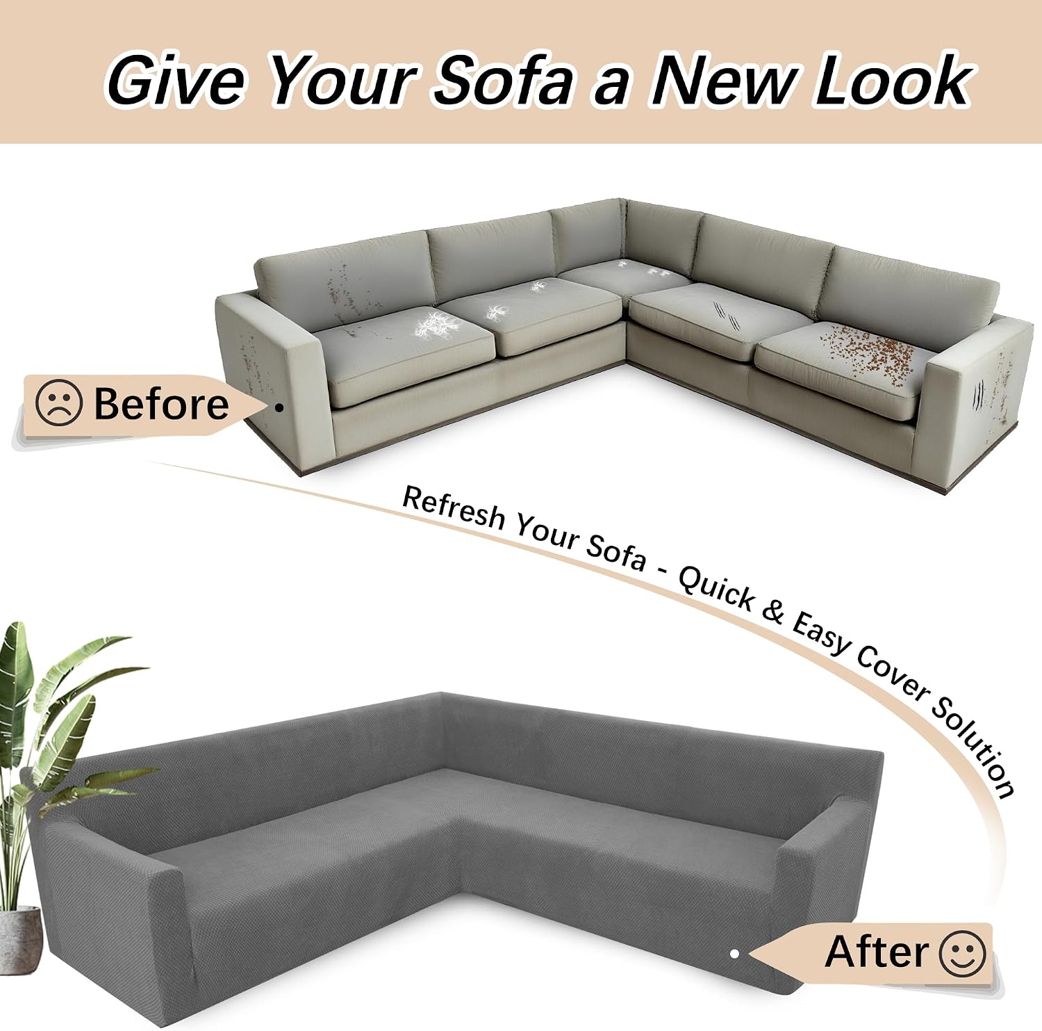 Arfntevss Stretch Sectional Couch Covers L Shaped Corner Sectional Sofa Cover Washable Jacquard Soft Fleece U Shape Sofa Slipcovers Anti Slip Furniture Protector for Dogs Pets (X-Large, Gray)