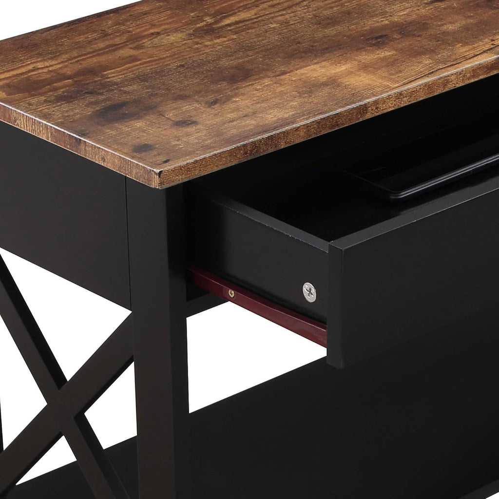 Convenience Concepts Oxford 1 Drawer Console Table with Shelves, Barnwood/Black