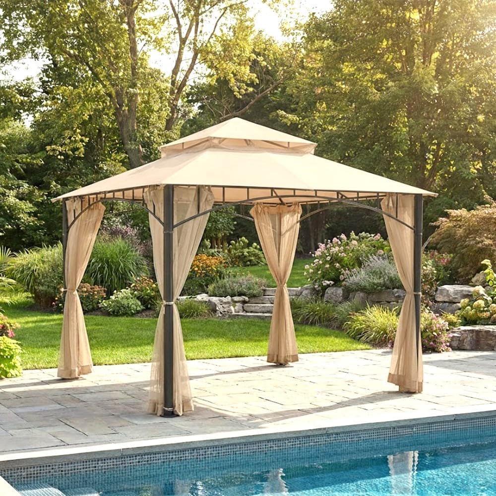 Garden Winds Reinforced Replacement Canopy Top Cover Compatible with The L-GZ136PST and L-GZ136PST-2 Madaga 10' x 10' Gazebo - Classic Sand, Riplock 350