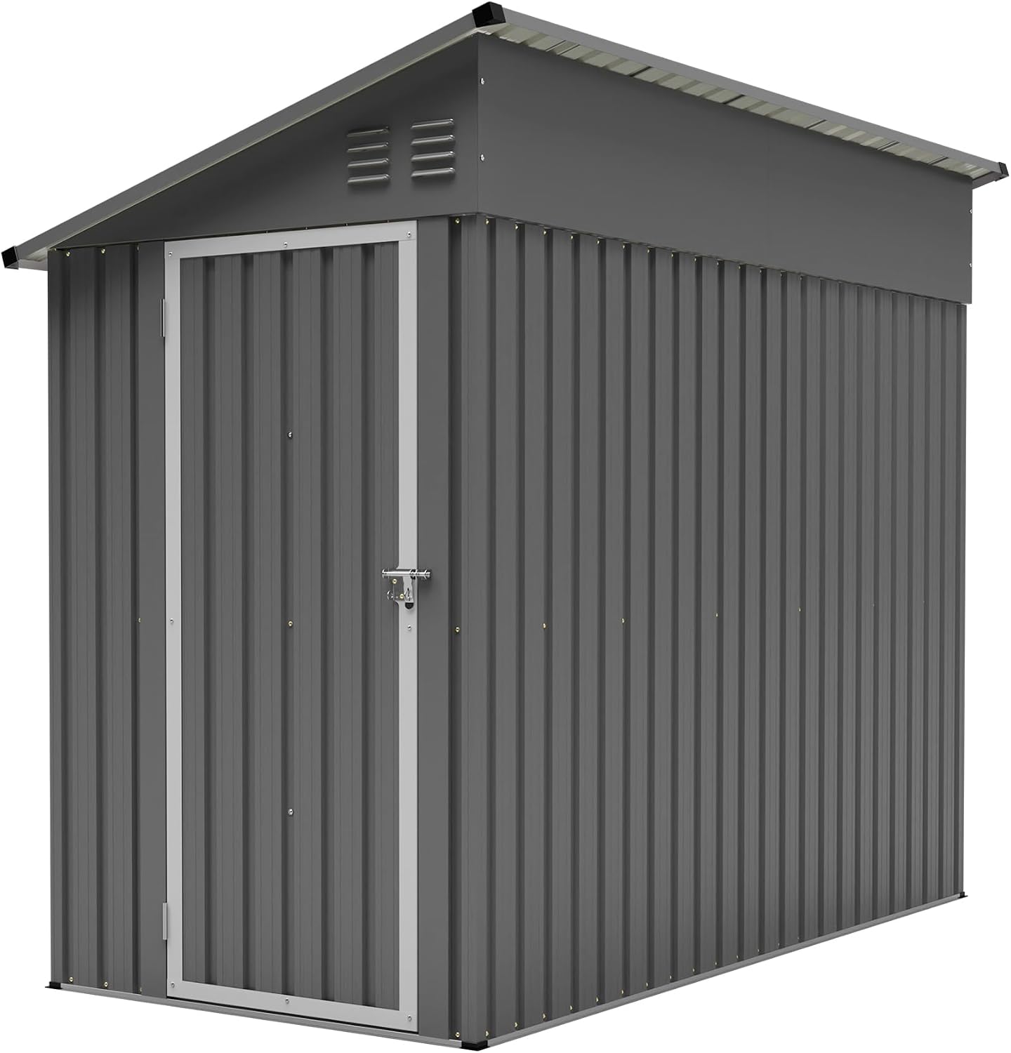 YOPTO 4×8 FT Lean to Metal Shed,Outdoor Heavy-Duty Storage Shed with Floor Base,All Weather Waterproof Garden Tool House W/Lockable Door&2 Air Vents,Reversible Door Design,for Backyard,Patio,Lawn,Gray