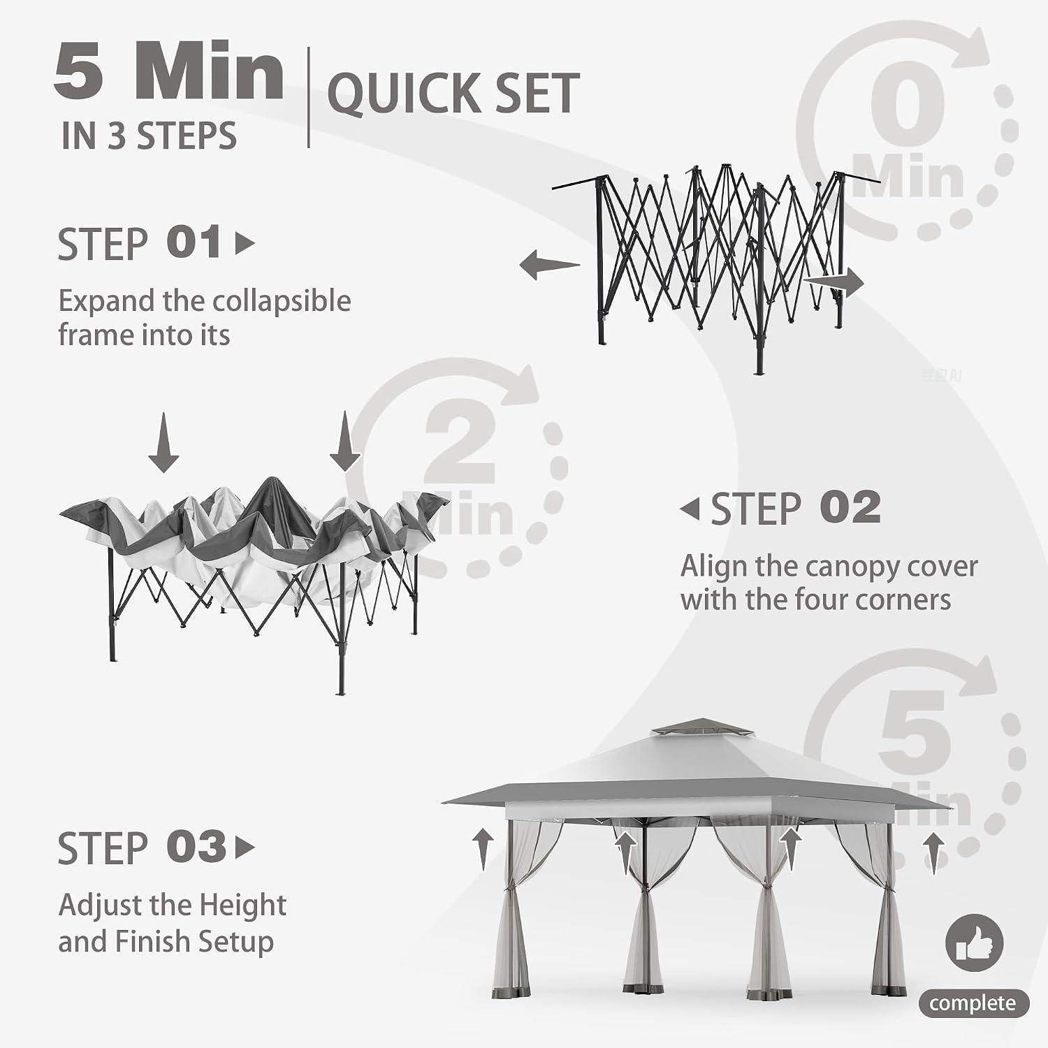 Bezseller 13x13 Pop Up Gazebo with Mosquito Netting – Easy 1-Person Setup, Water-Resistant Backyard Canopy for Family Patio & Garden Use,Light Grey